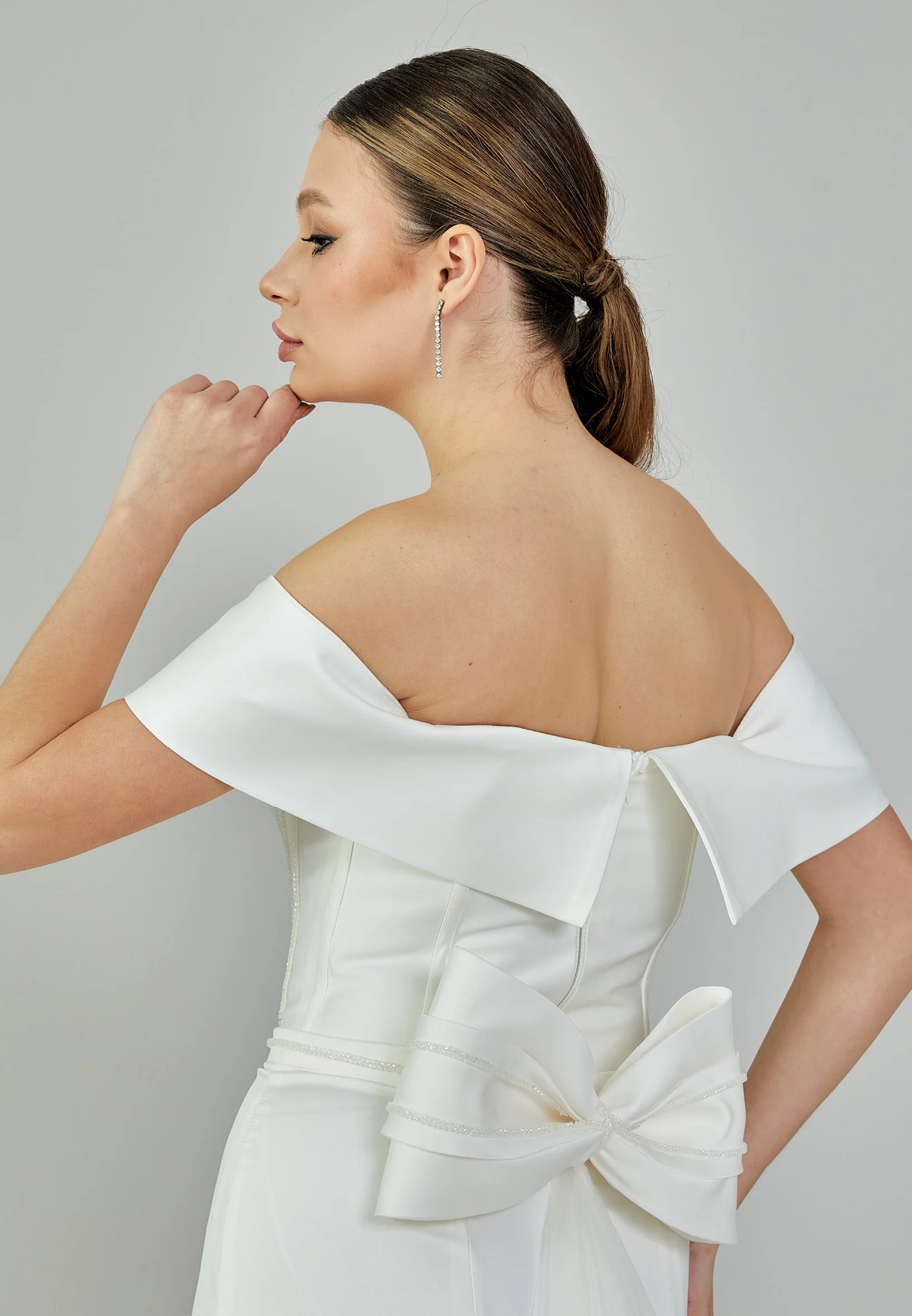 Off Shoulder Maxi Satin Regular Wedding Dress bnc9056 - Image 8