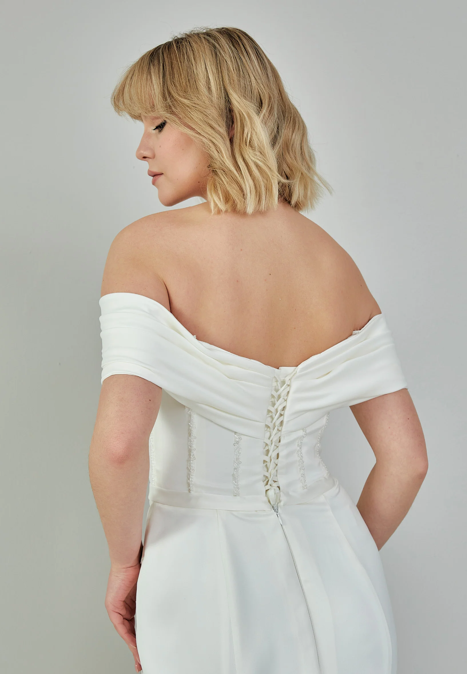 Off Shoulder Maxi Satin Regular Wedding Dress bnc9099 - Image 10