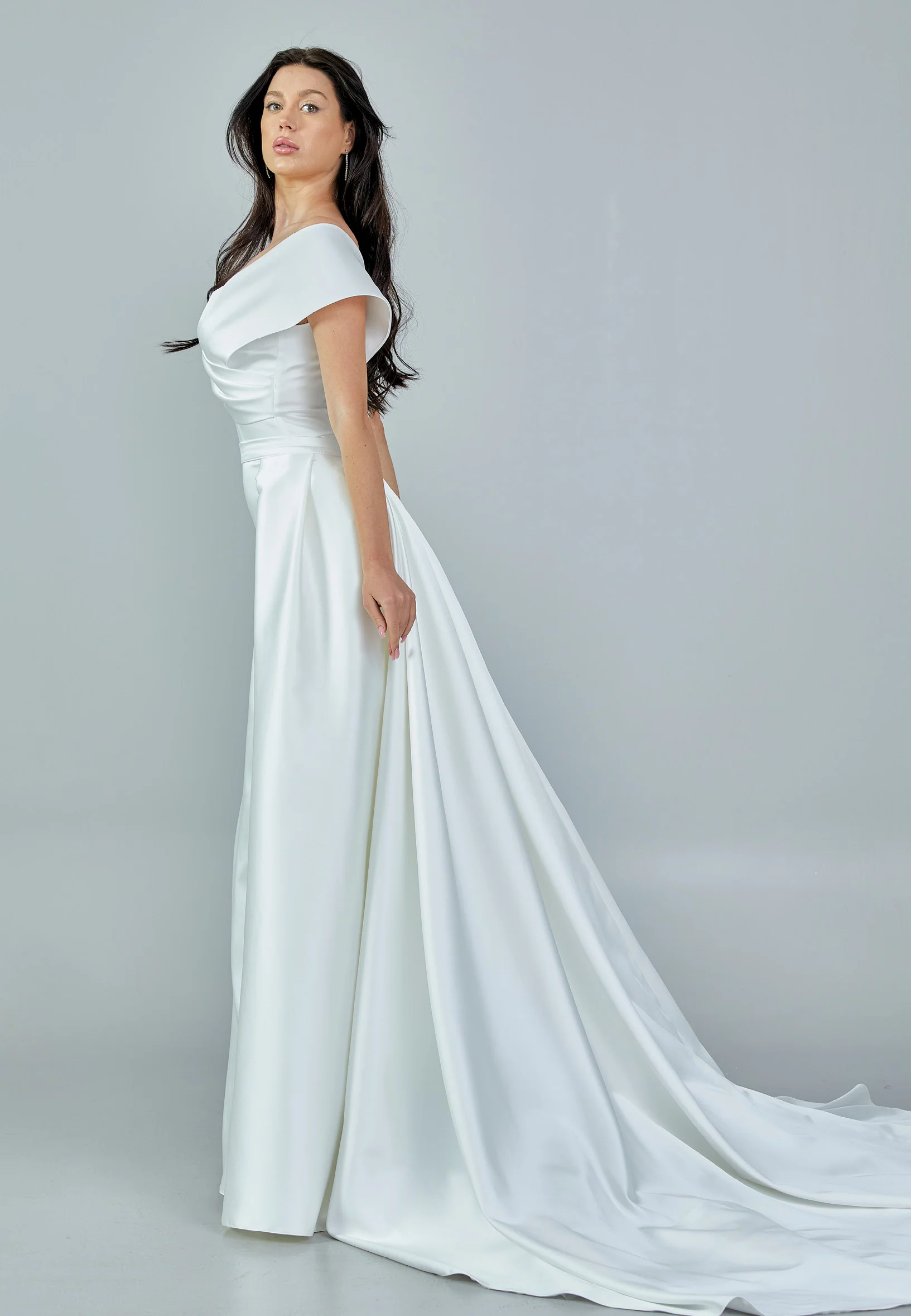 Off Shoulder Maxi Satin Regular Wedding Dress rlb1344 - Image 6