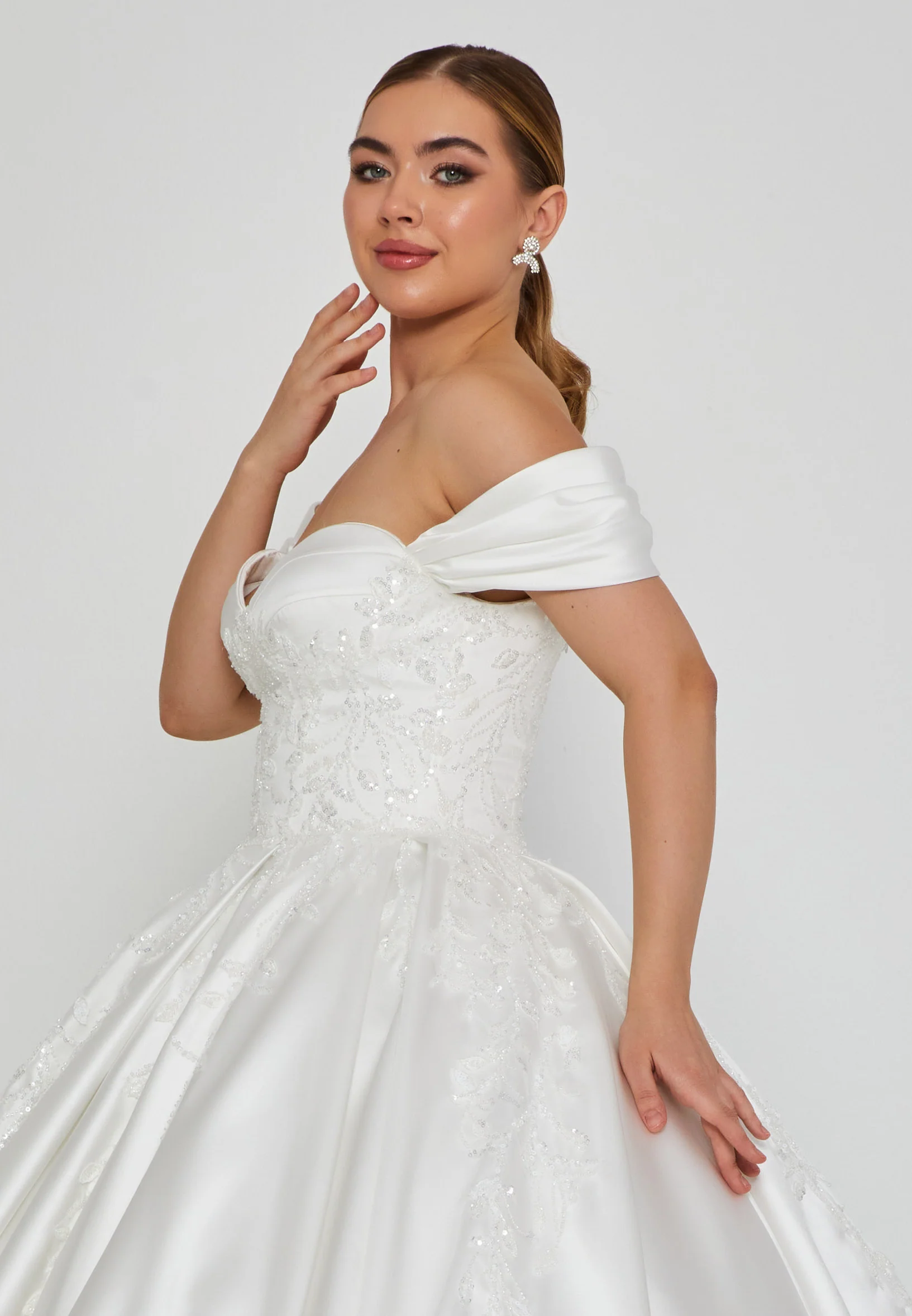 Off Shoulder Maxi Satin Regular Wedding Dress rlb1519 - Image 2