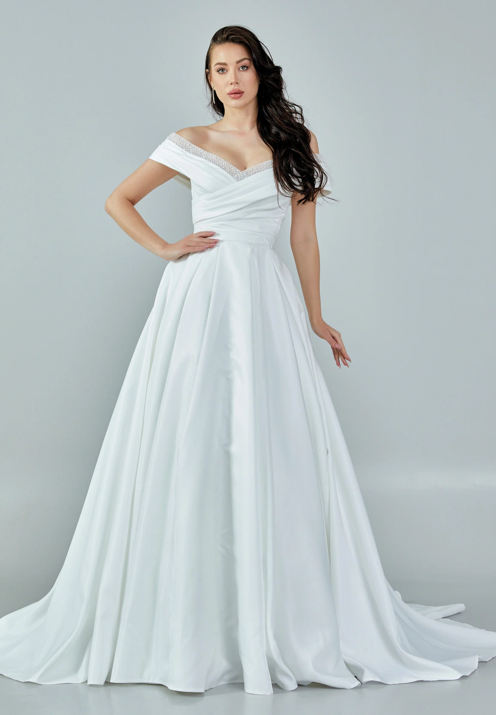 Off Shoulder Maxi Satin Regular Wedding Dress rlb1700