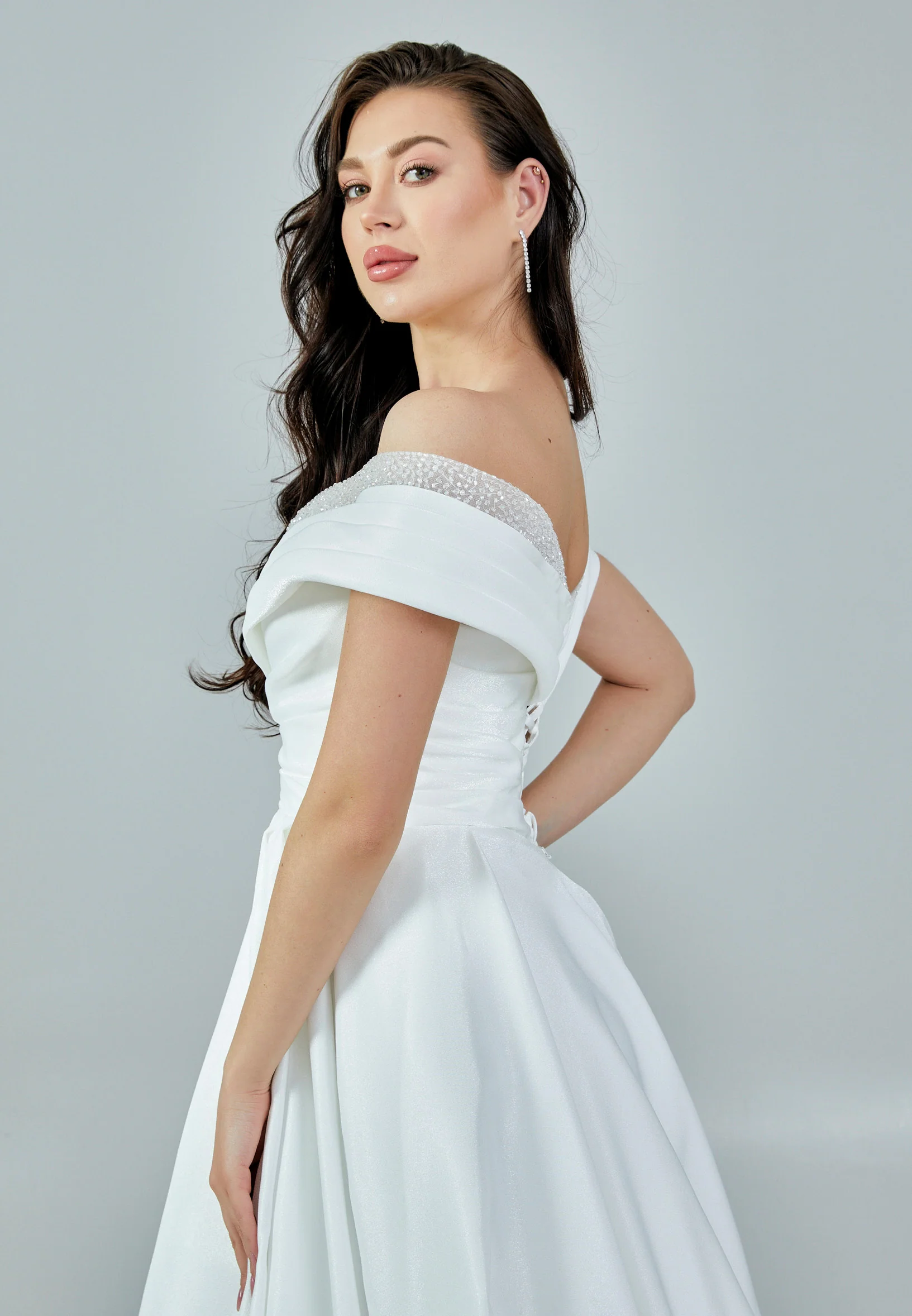 Off Shoulder Maxi Satin Regular Wedding Dress rlb1700 - Image 2
