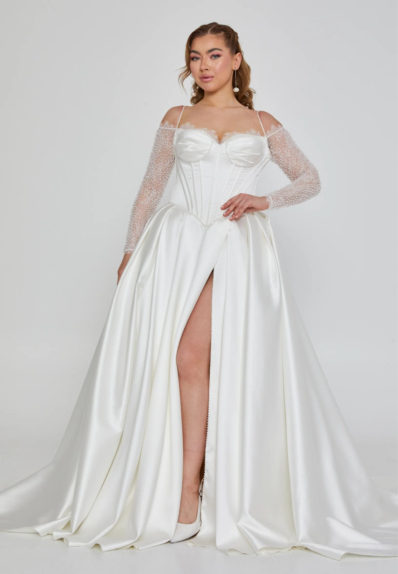 Off Shoulder Maxi Satin Regular Wedding Dress rlb1920
