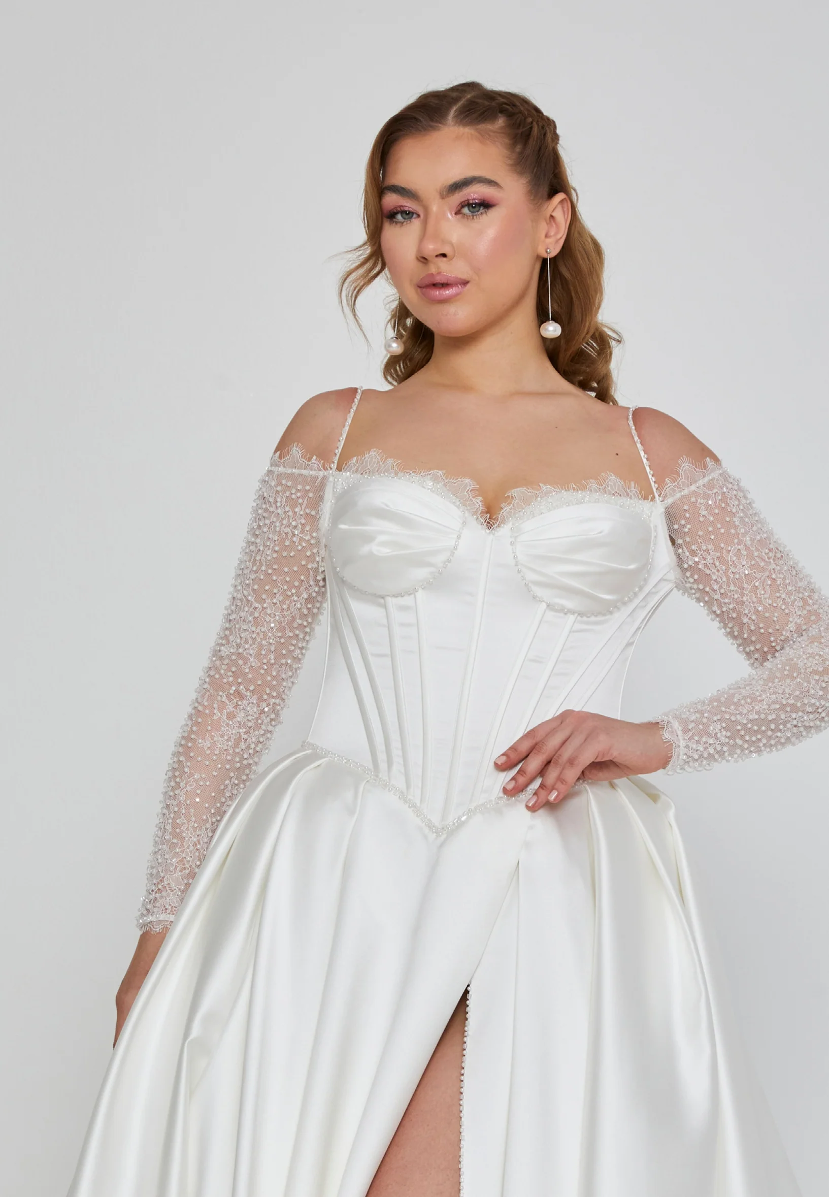 Off Shoulder Maxi Satin Regular Wedding Dress rlb1920 - Image 6