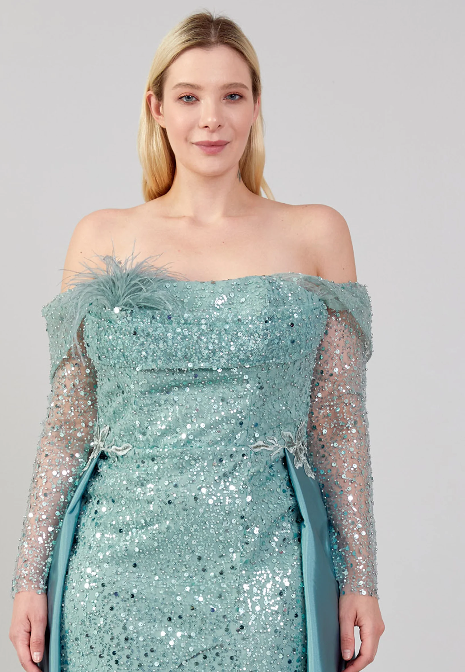 Off Shoulder Maxi Sequin Column Plus Size Wedding Guest Dress omn635-b - Image 9