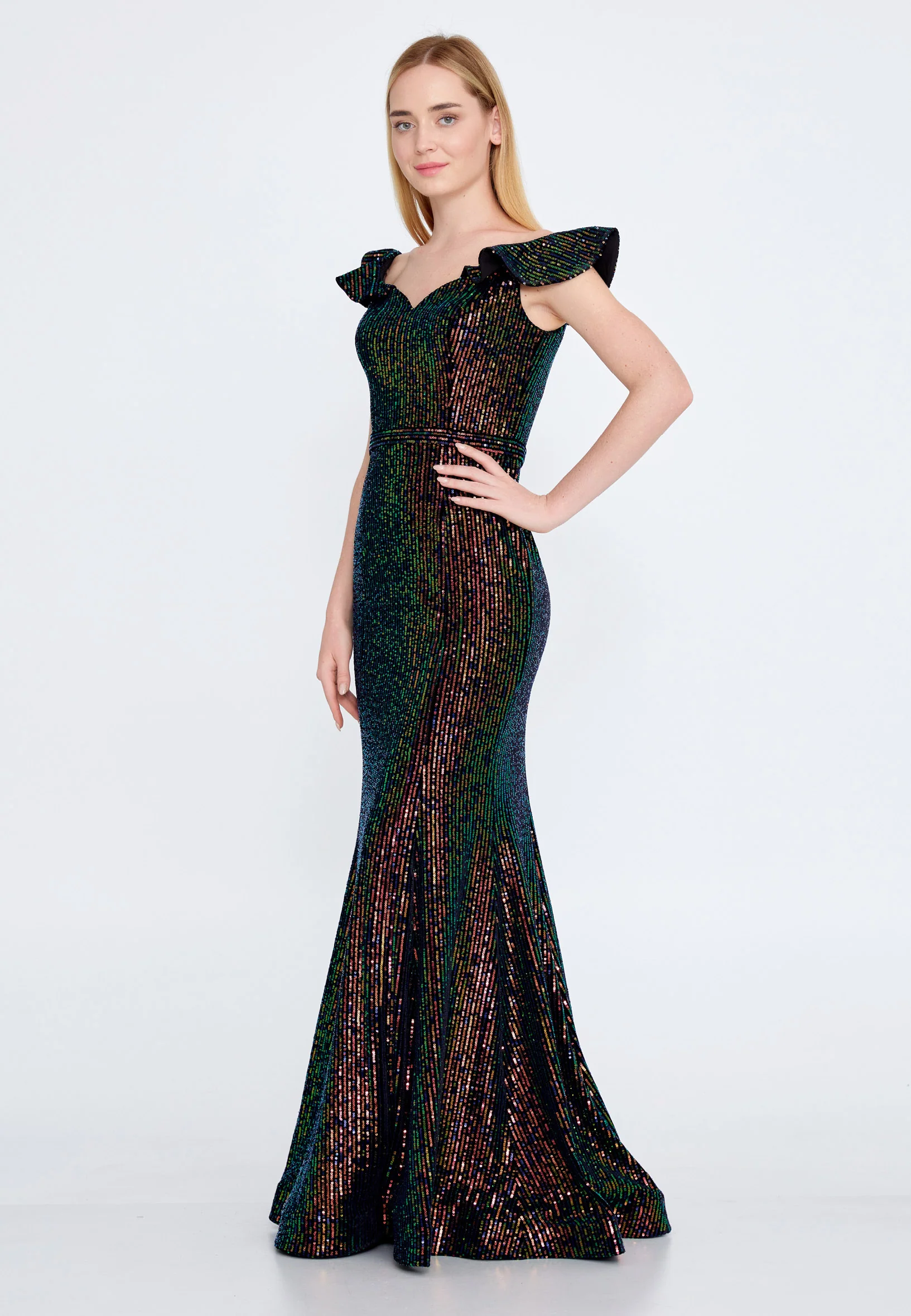 Off Shoulder Maxi Sequin Mermaid Regular Prom Dress fvl2186 - Image 11