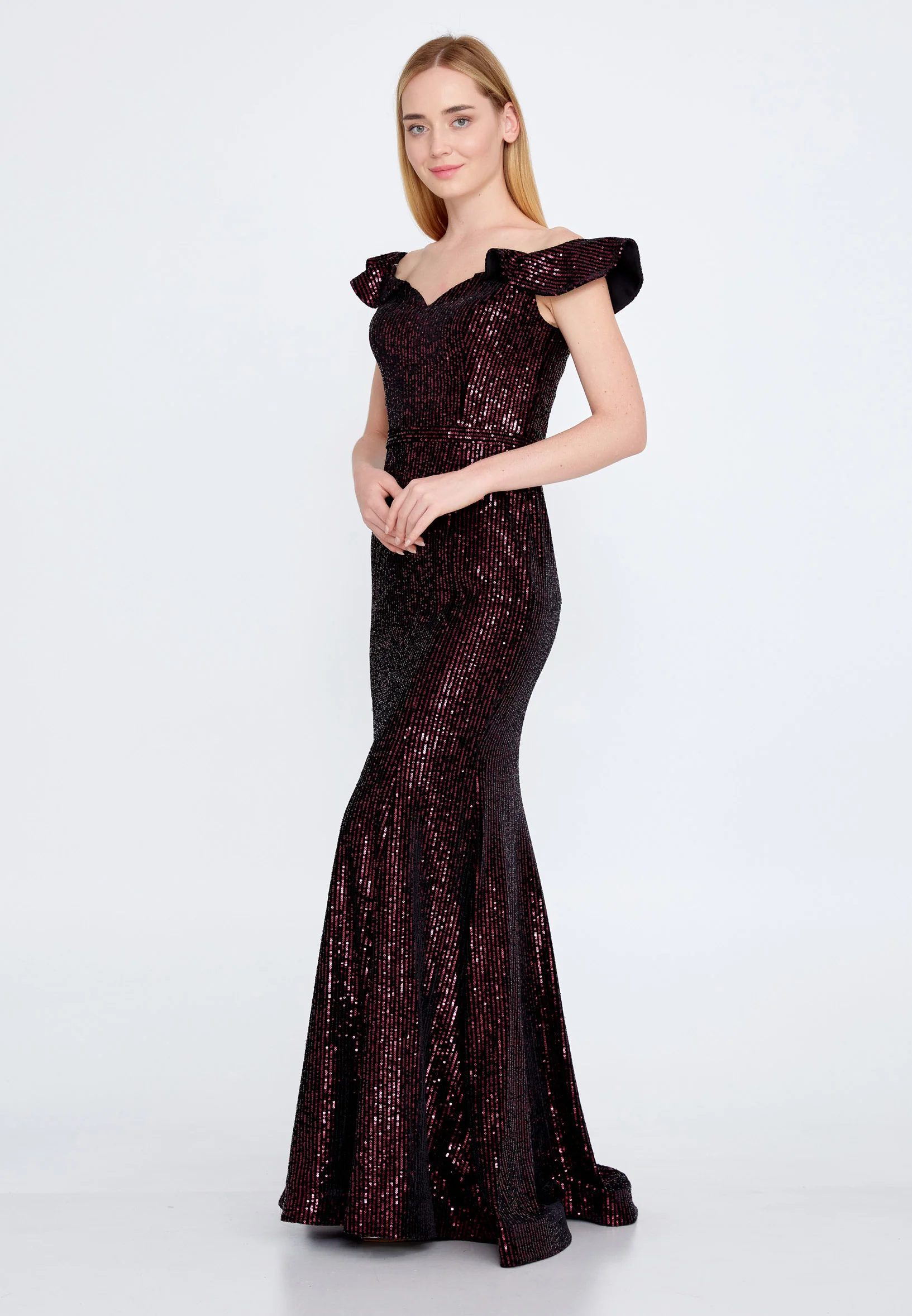 Off Shoulder Maxi Sequin Mermaid Regular Prom Dress fvl2186 - Image 3