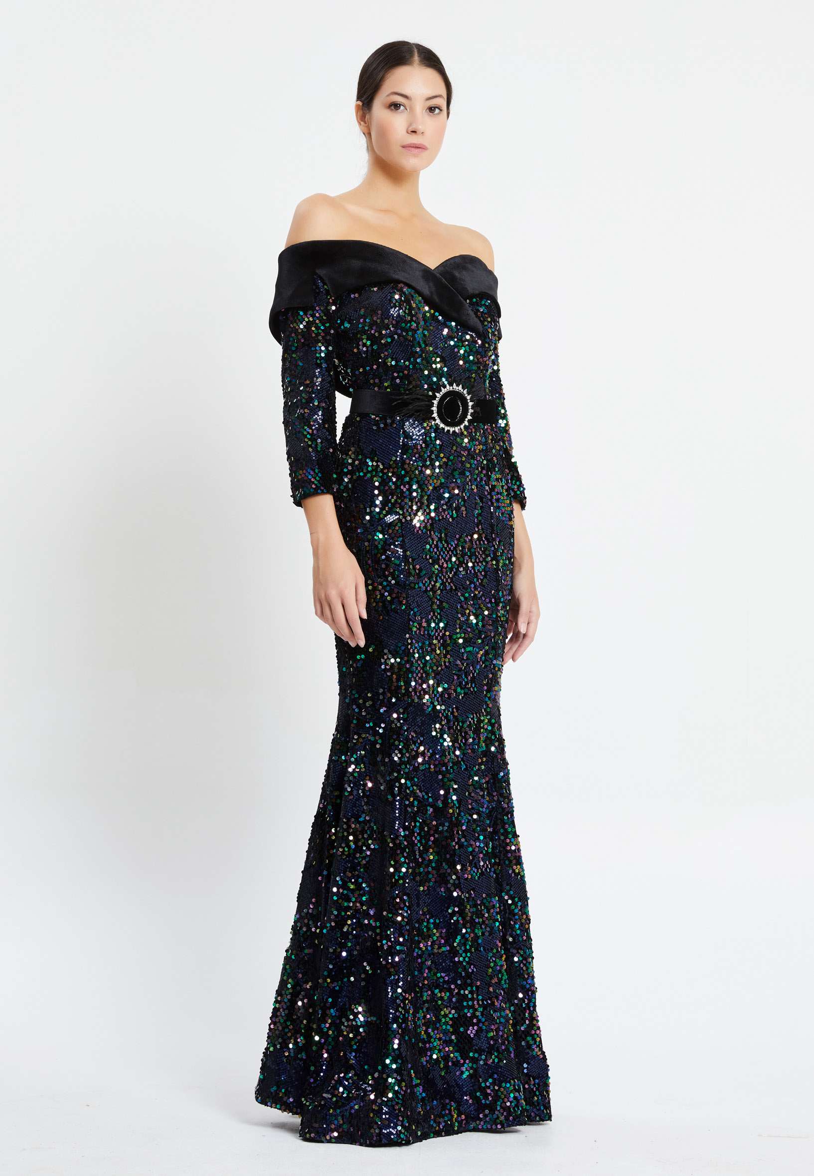 Off Shoulder Maxi Sequin Mermaid Regular Prom Dress pnl6887 - Image 11