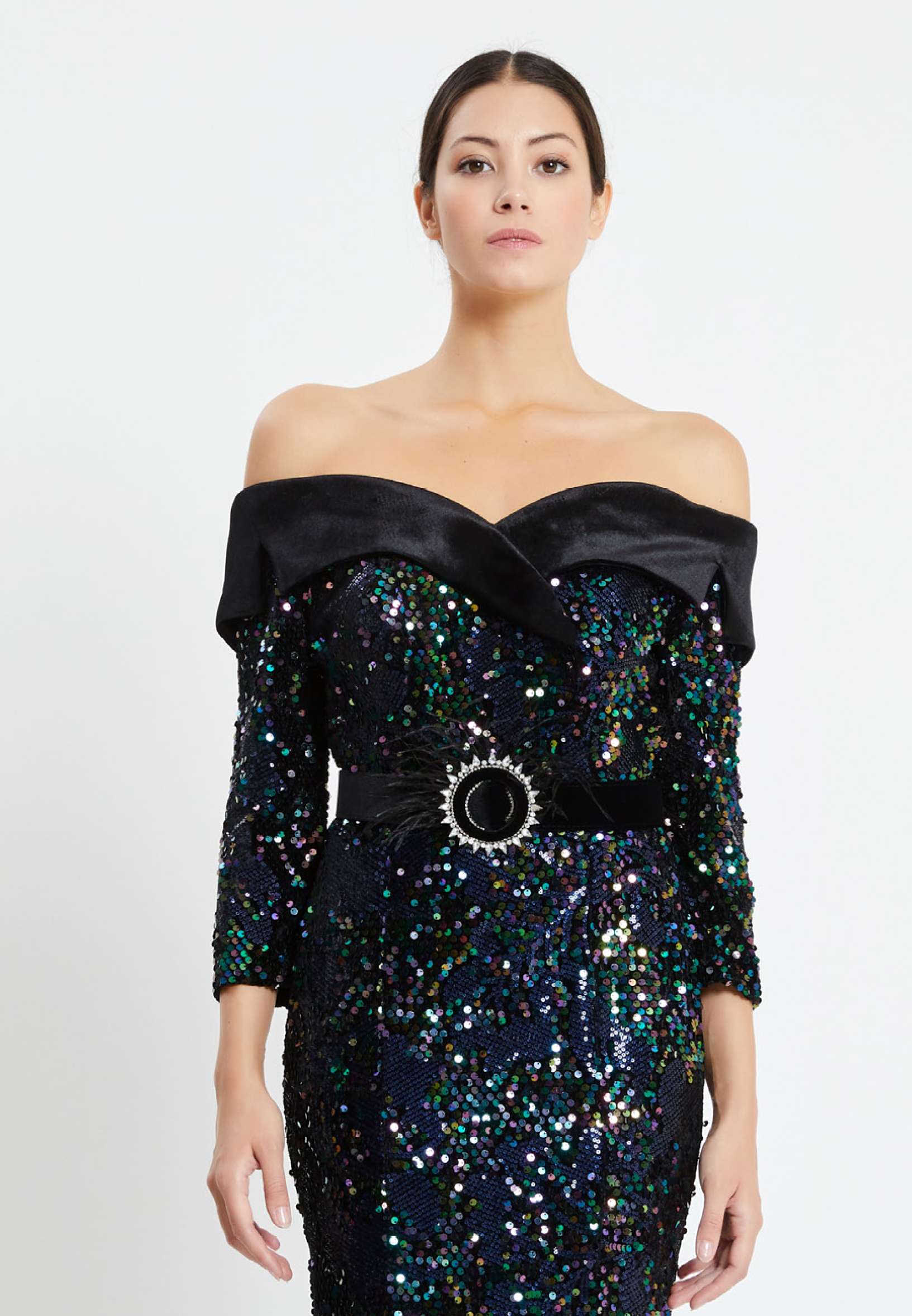 Off Shoulder Maxi Sequin Mermaid Regular Prom Dress pnl6887 - Image 12