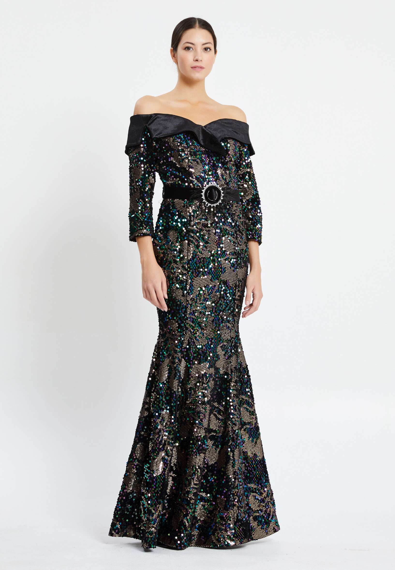 Off Shoulder Maxi Sequin Mermaid Regular Prom Dress pnl6887 - Image 3