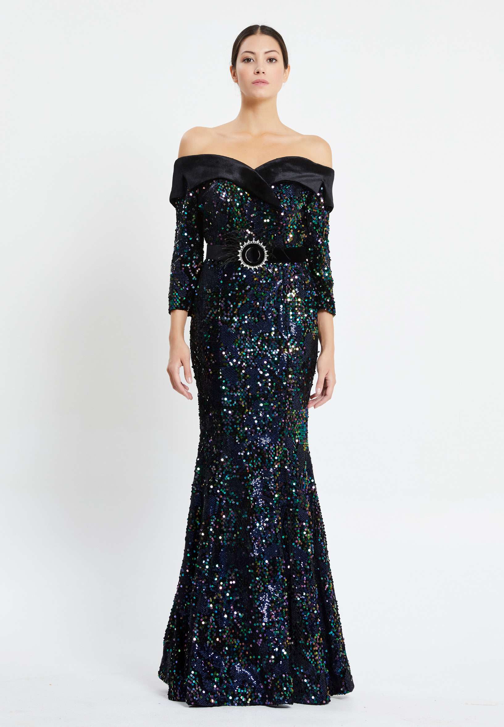 Off Shoulder Maxi Sequin Mermaid Regular Prom Dress pnl6887 - Image 9