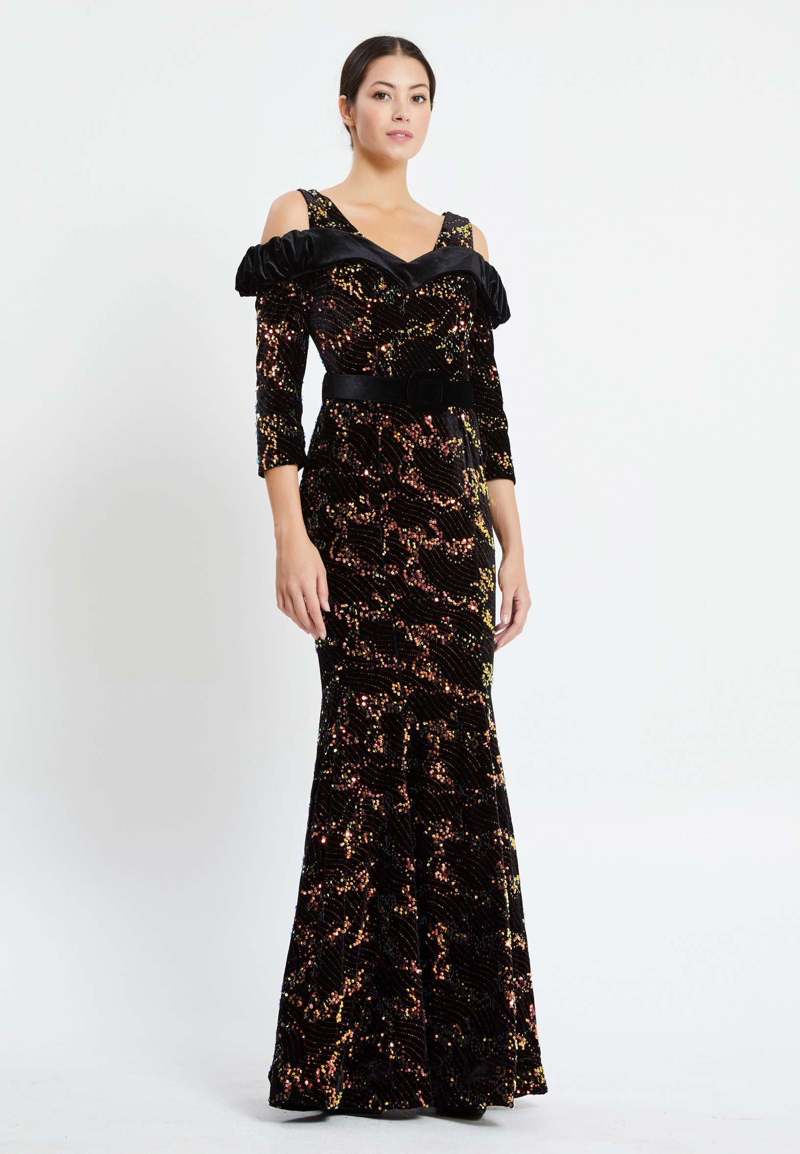 Off Shoulder Maxi Sequin Mermaid Regular Prom Dress pnl6895 - Image 3