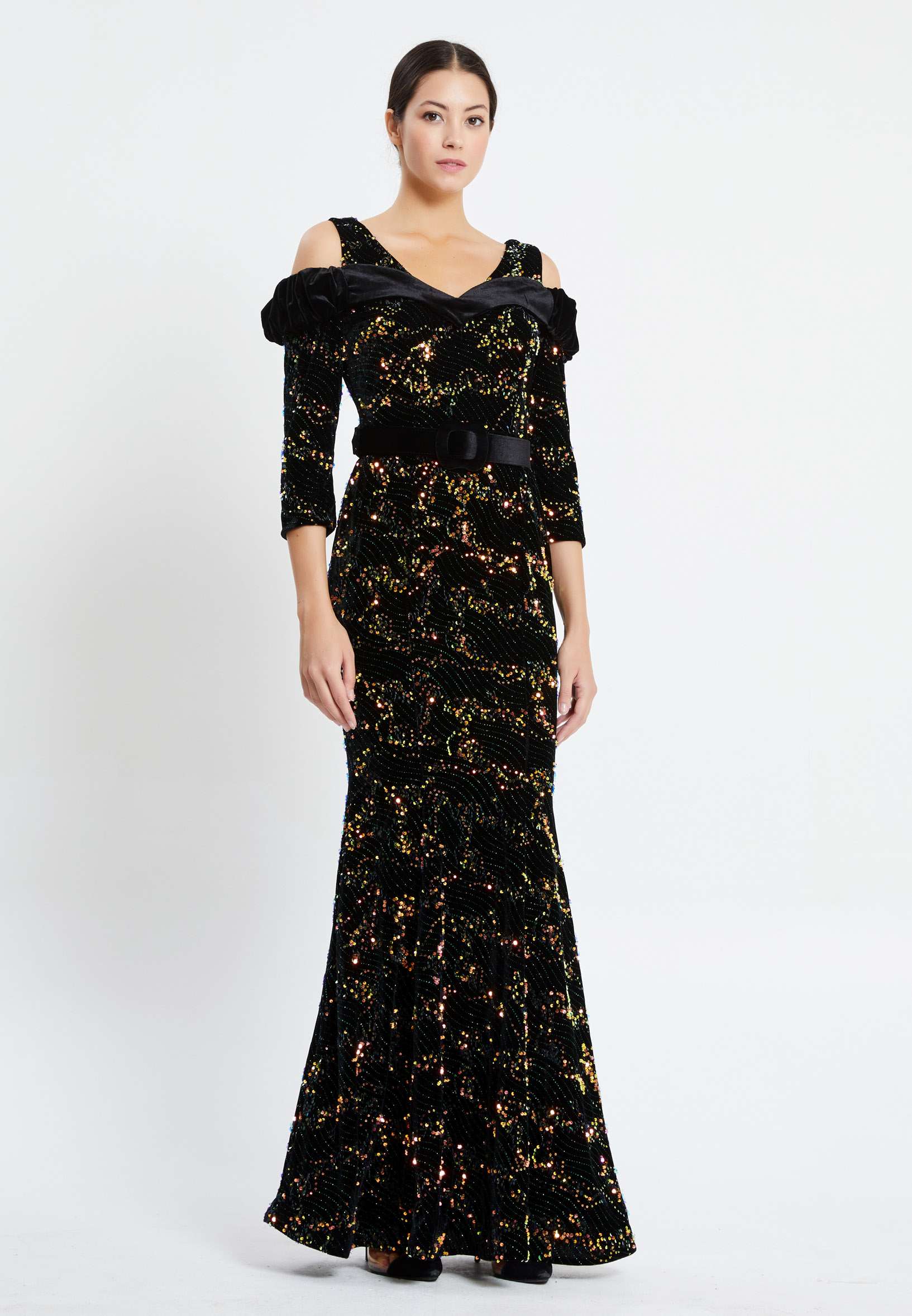 Off Shoulder Maxi Sequin Mermaid Regular Prom Dress pnl6895 - Image 7