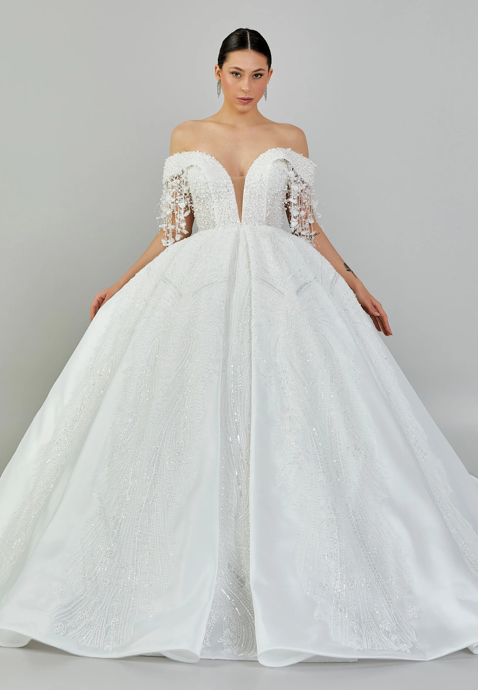 Off Shoulder Maxi Sequin Regular Wedding Dress abb23067