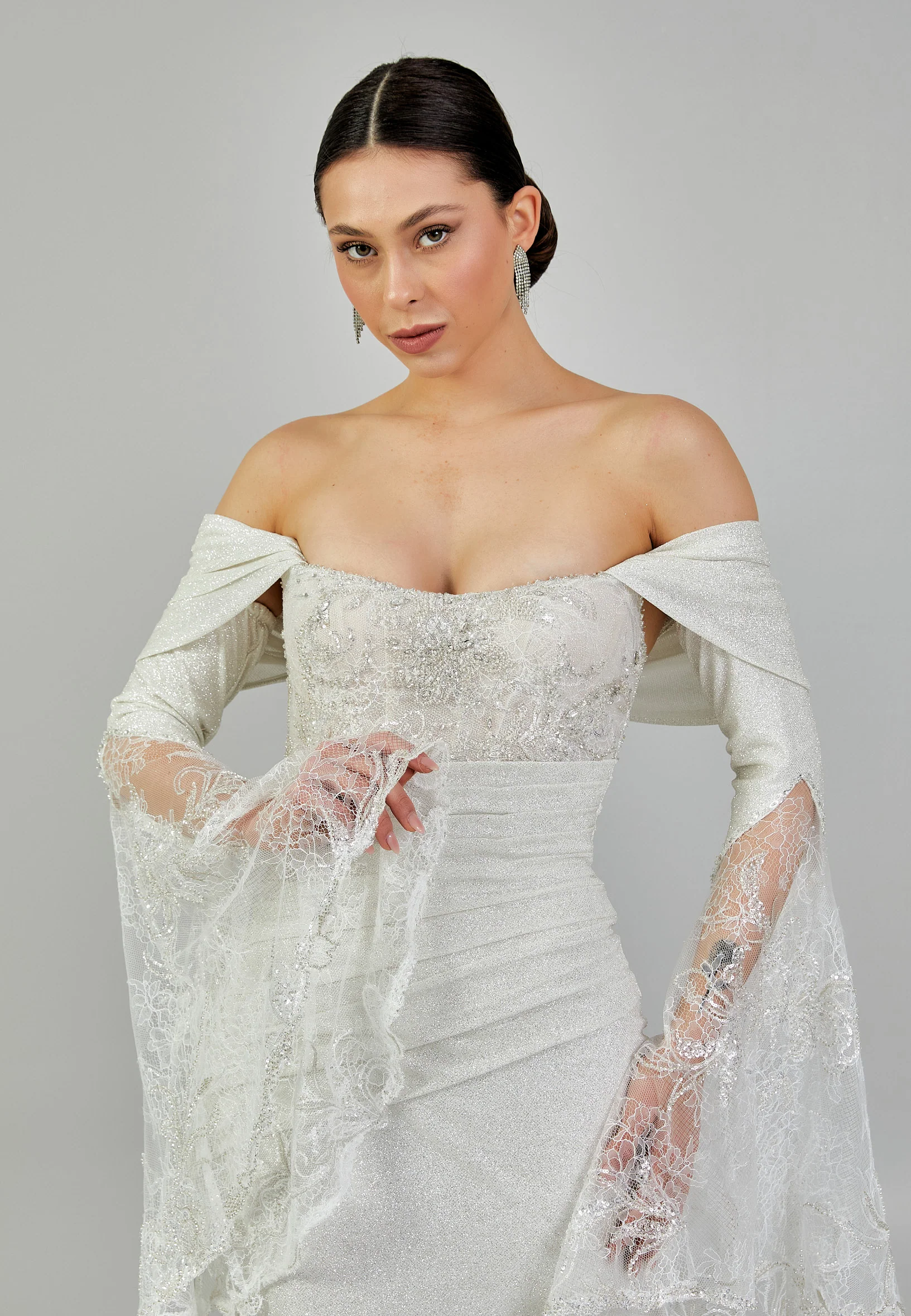 Off Shoulder Maxi Sequin Regular Wedding Dress abbab206u - Image 3
