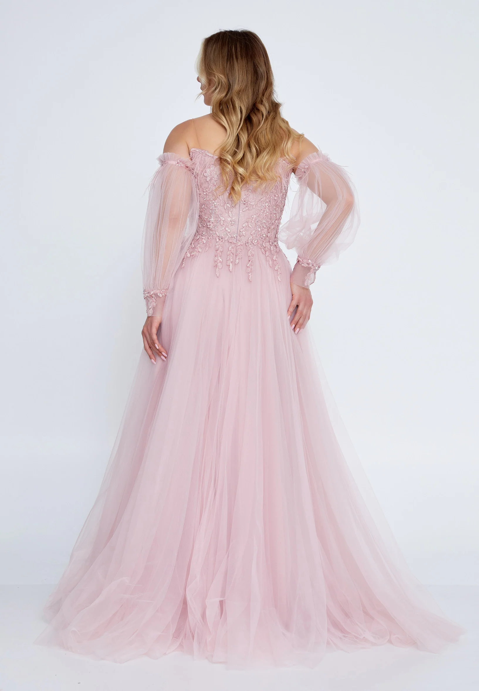 Off Shoulder Maxi Tulle A - Line Plus Size Prom Dress omn2211 - Image 2