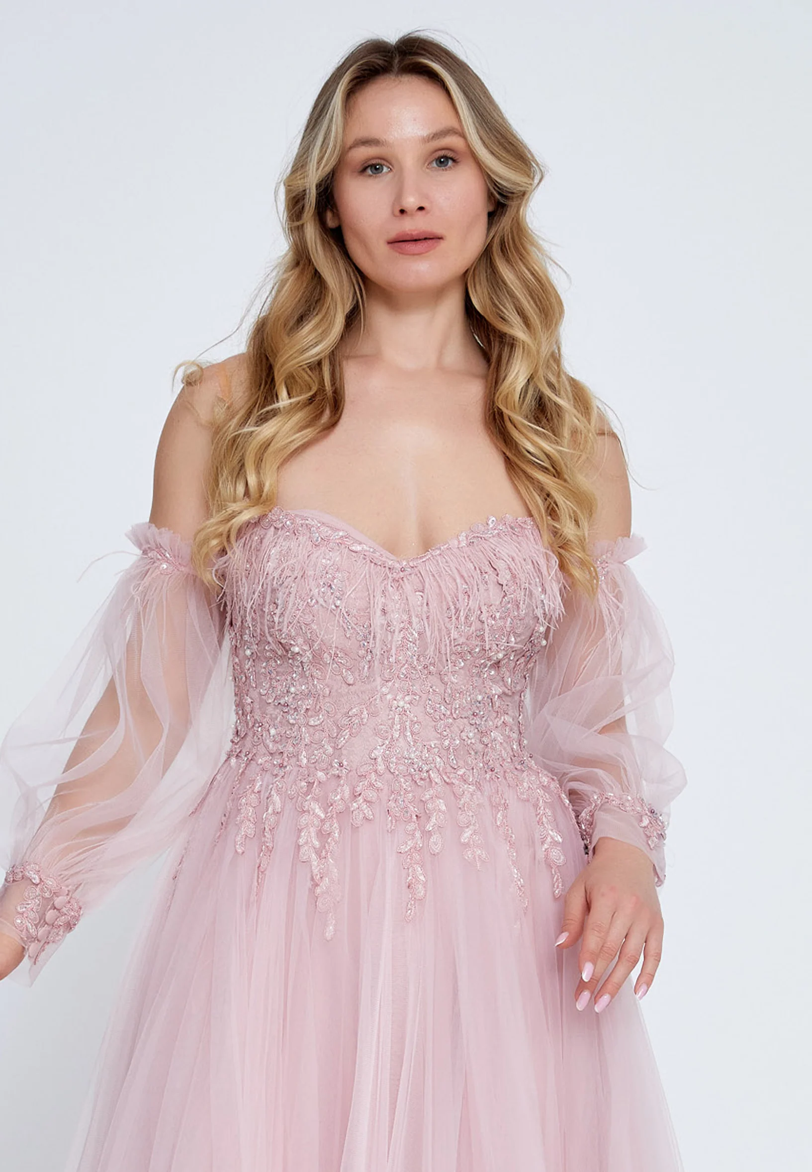 Off Shoulder Maxi Tulle A - Line Plus Size Prom Dress omn2211 - Image 4
