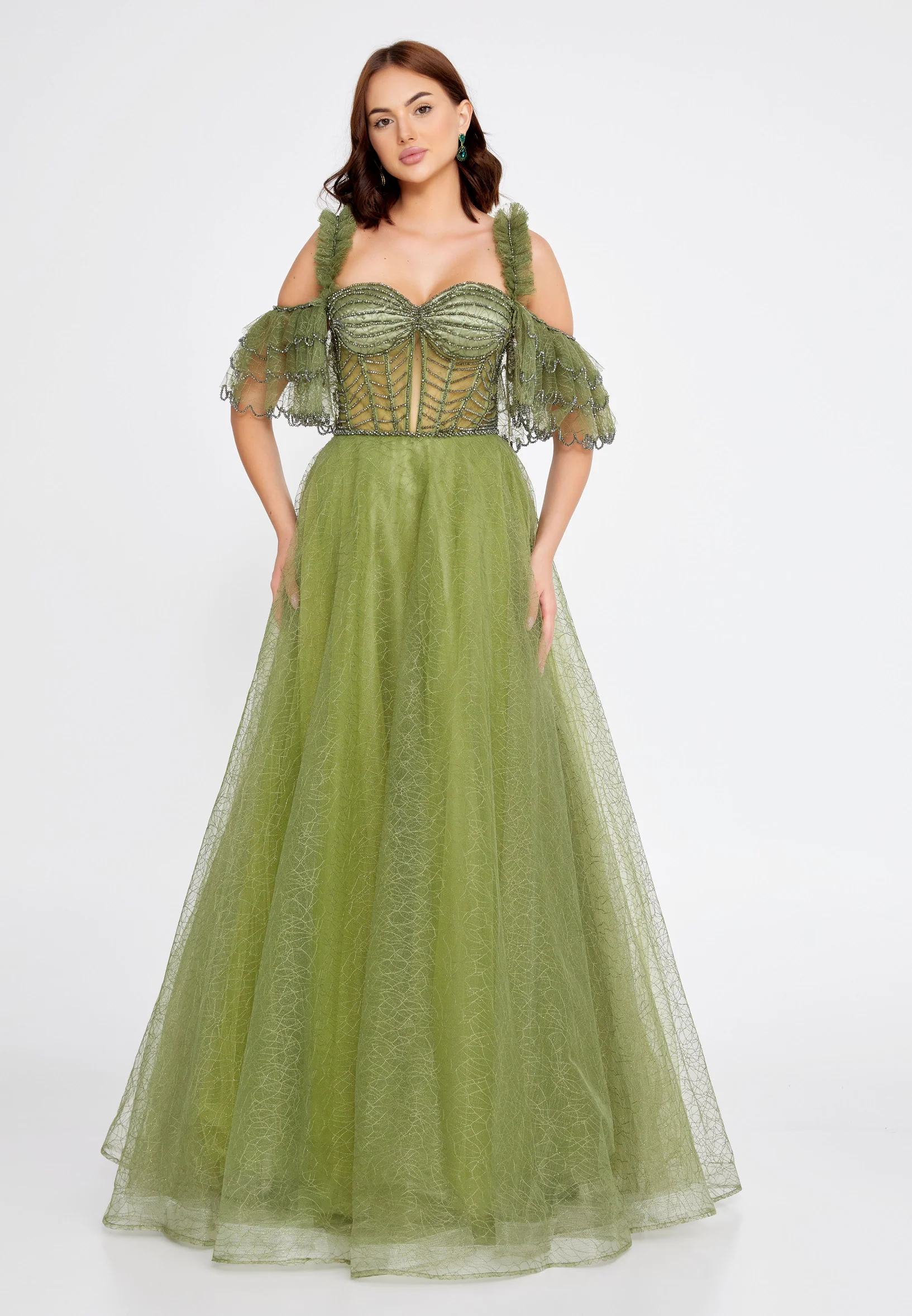 Off Shoulder Maxi Tulle A - Line Regular Prom Dress aln1571