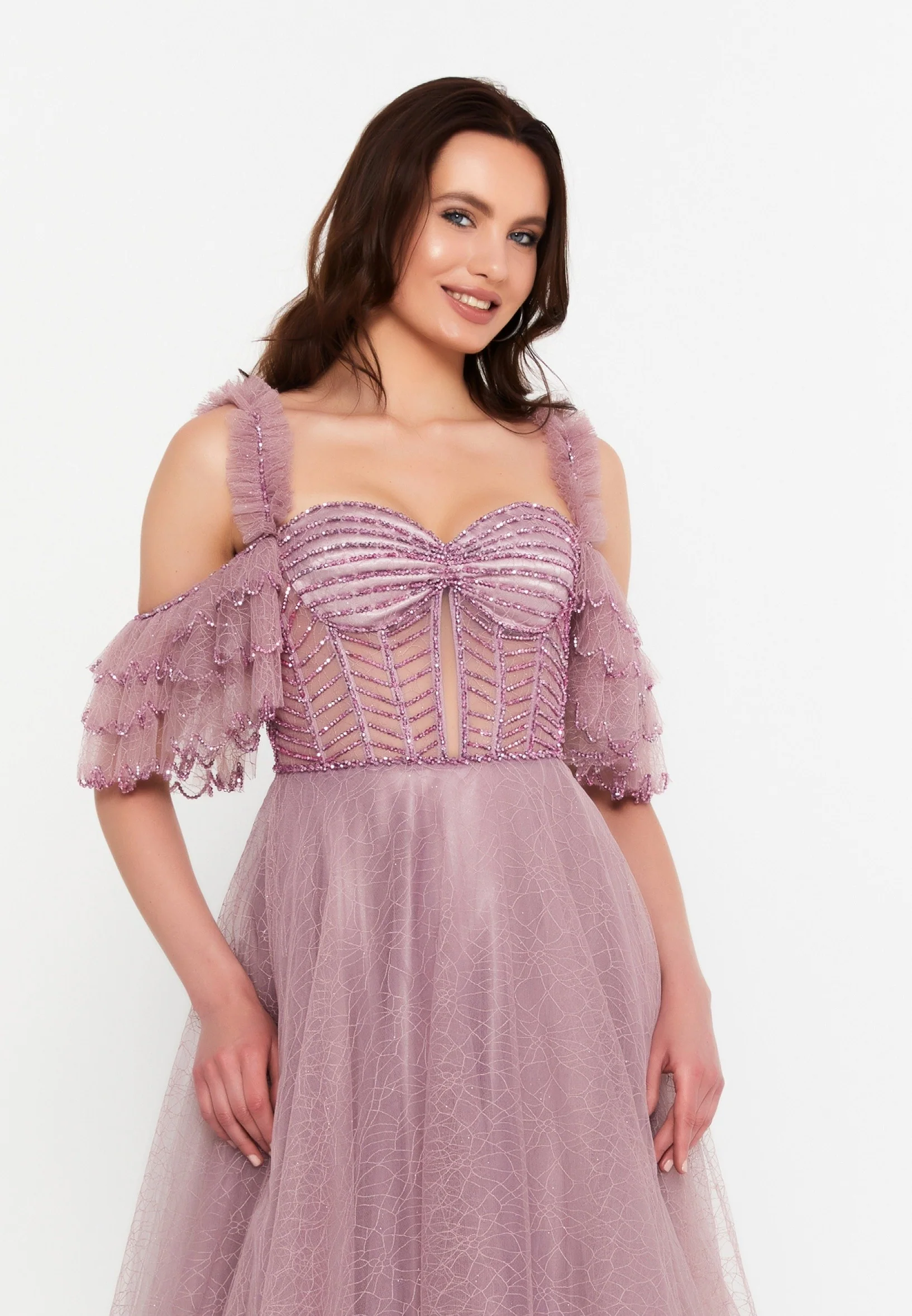 Off Shoulder Maxi Tulle A - Line Regular Prom Dress aln1571 - Image 11