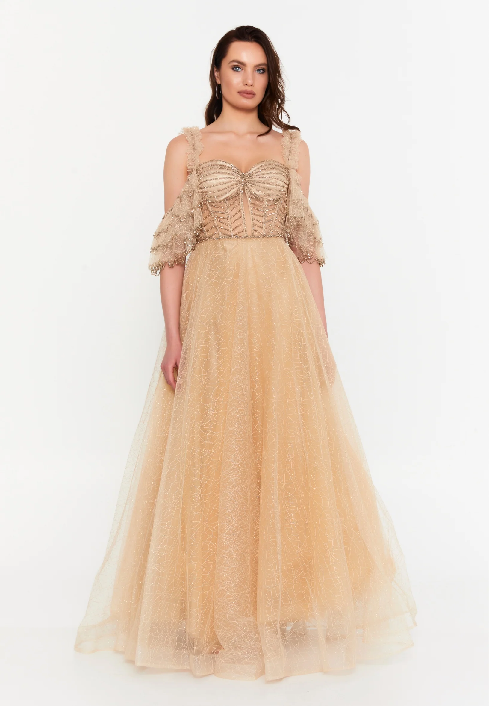 Off Shoulder Maxi Tulle A - Line Regular Prom Dress aln1571 - Image 12