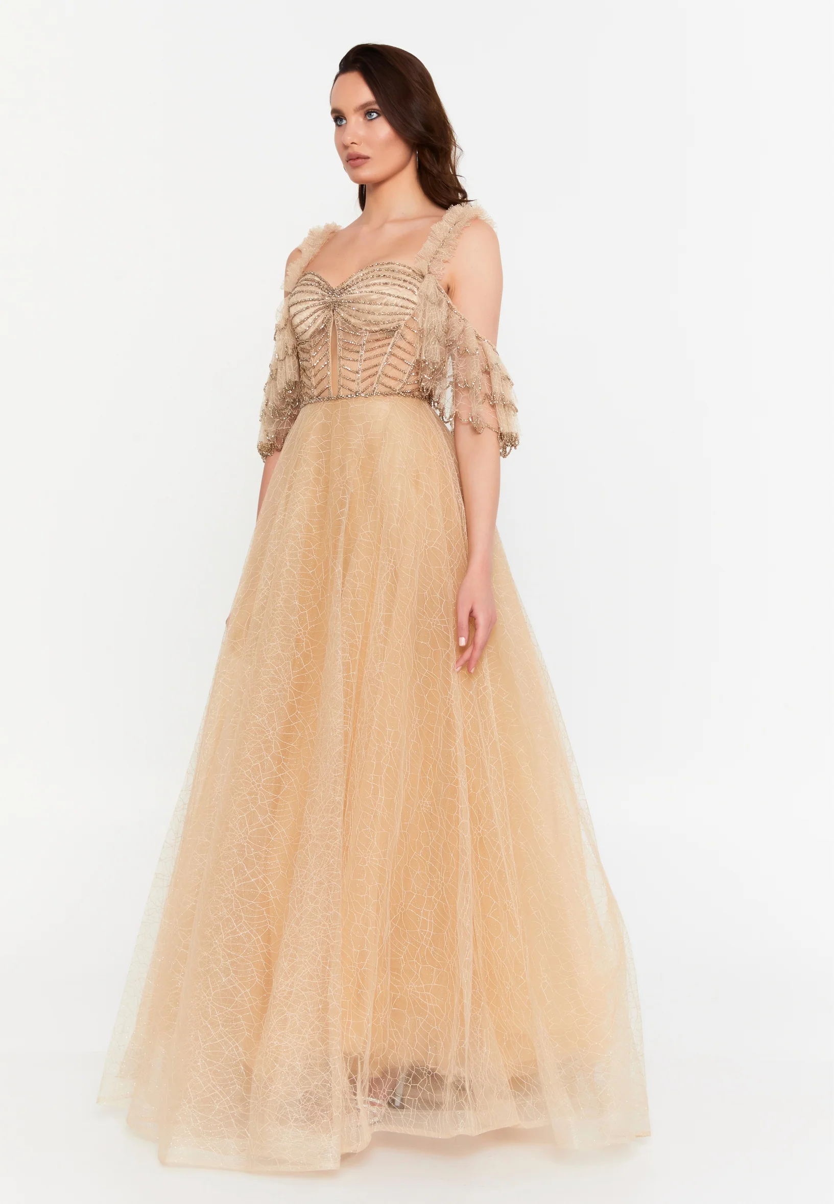 Off Shoulder Maxi Tulle A - Line Regular Prom Dress aln1571 - Image 14