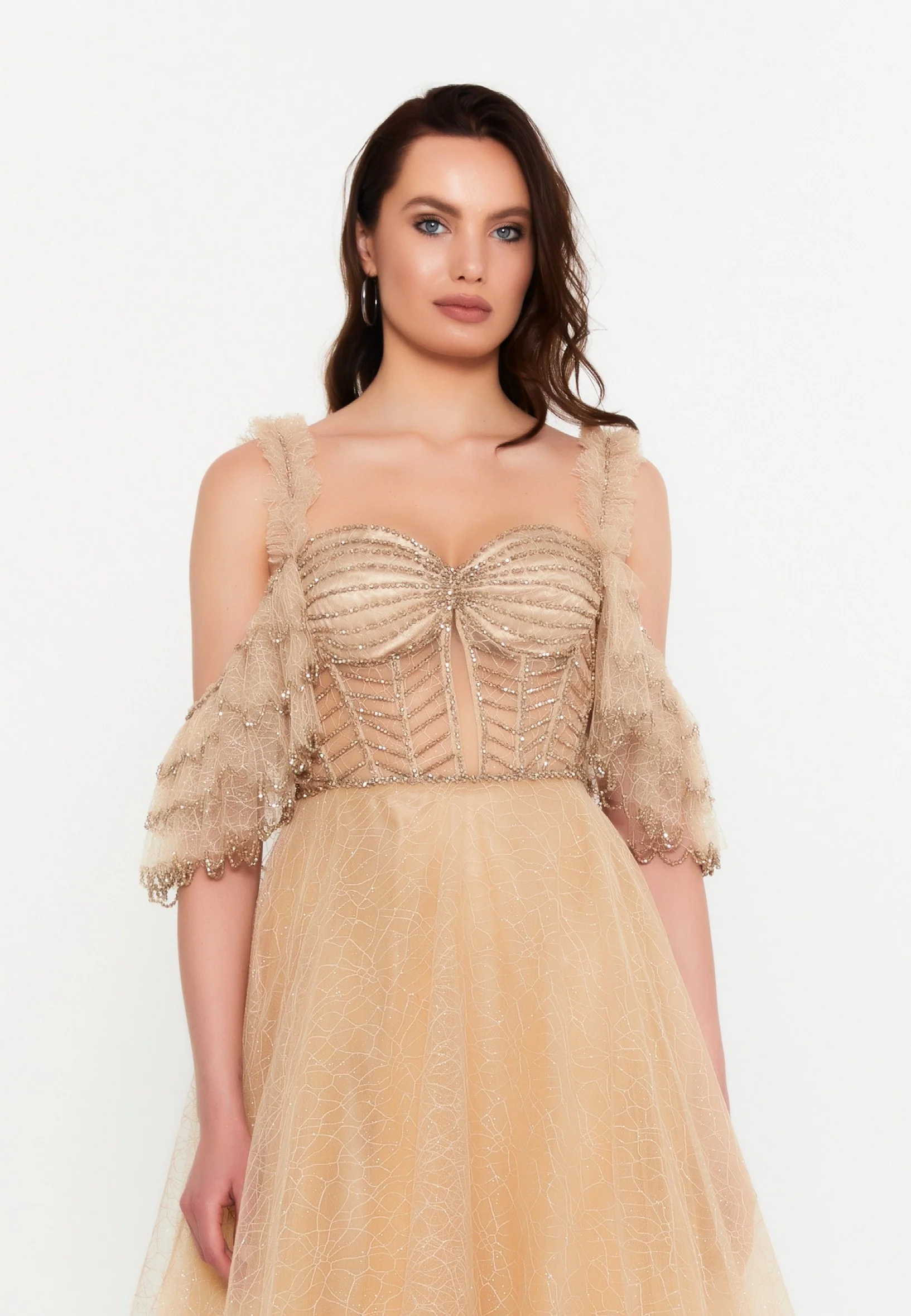 Off Shoulder Maxi Tulle A - Line Regular Prom Dress aln1571 - Image 15