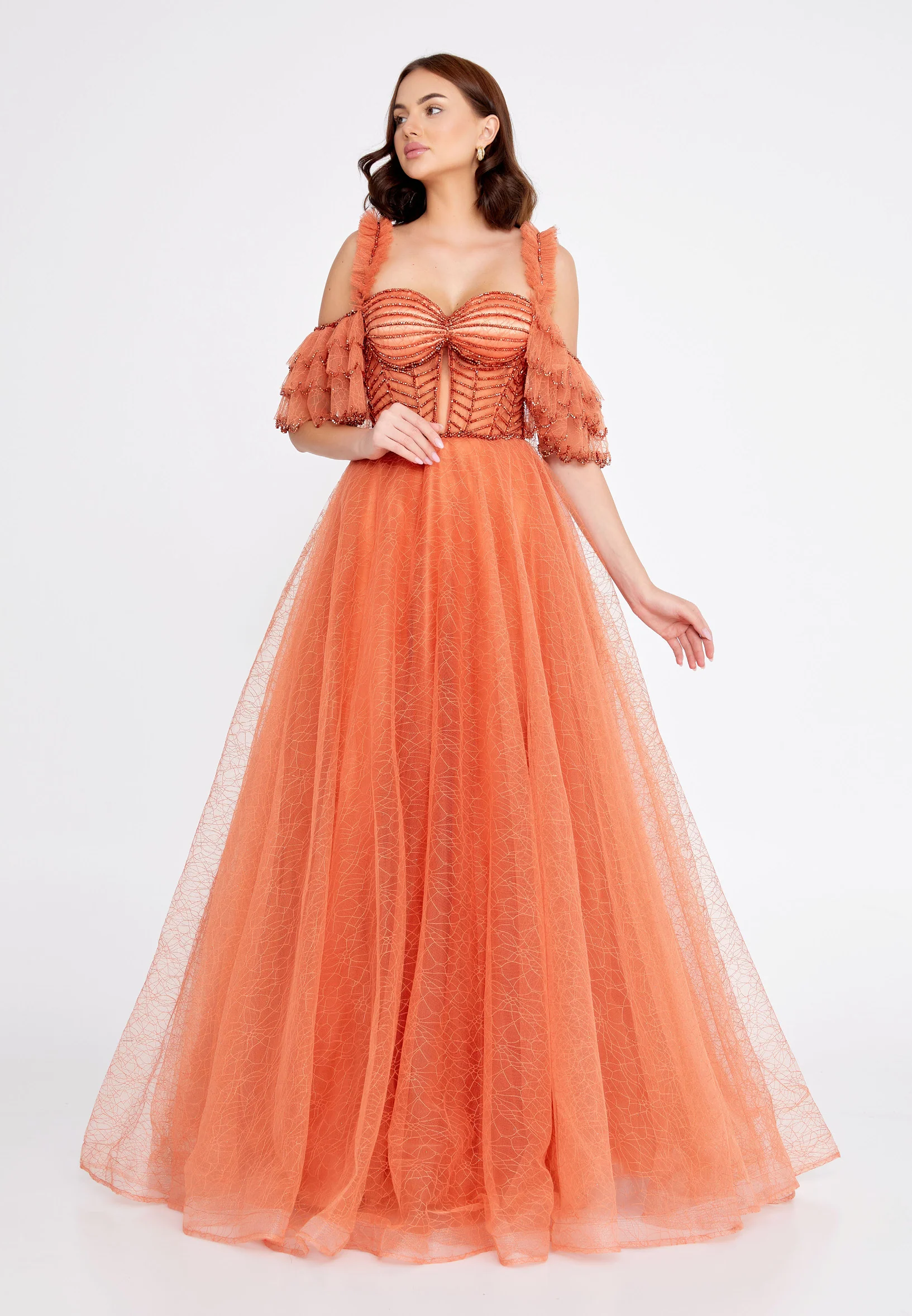 Off Shoulder Maxi Tulle A - Line Regular Prom Dress aln1571 - Image 16