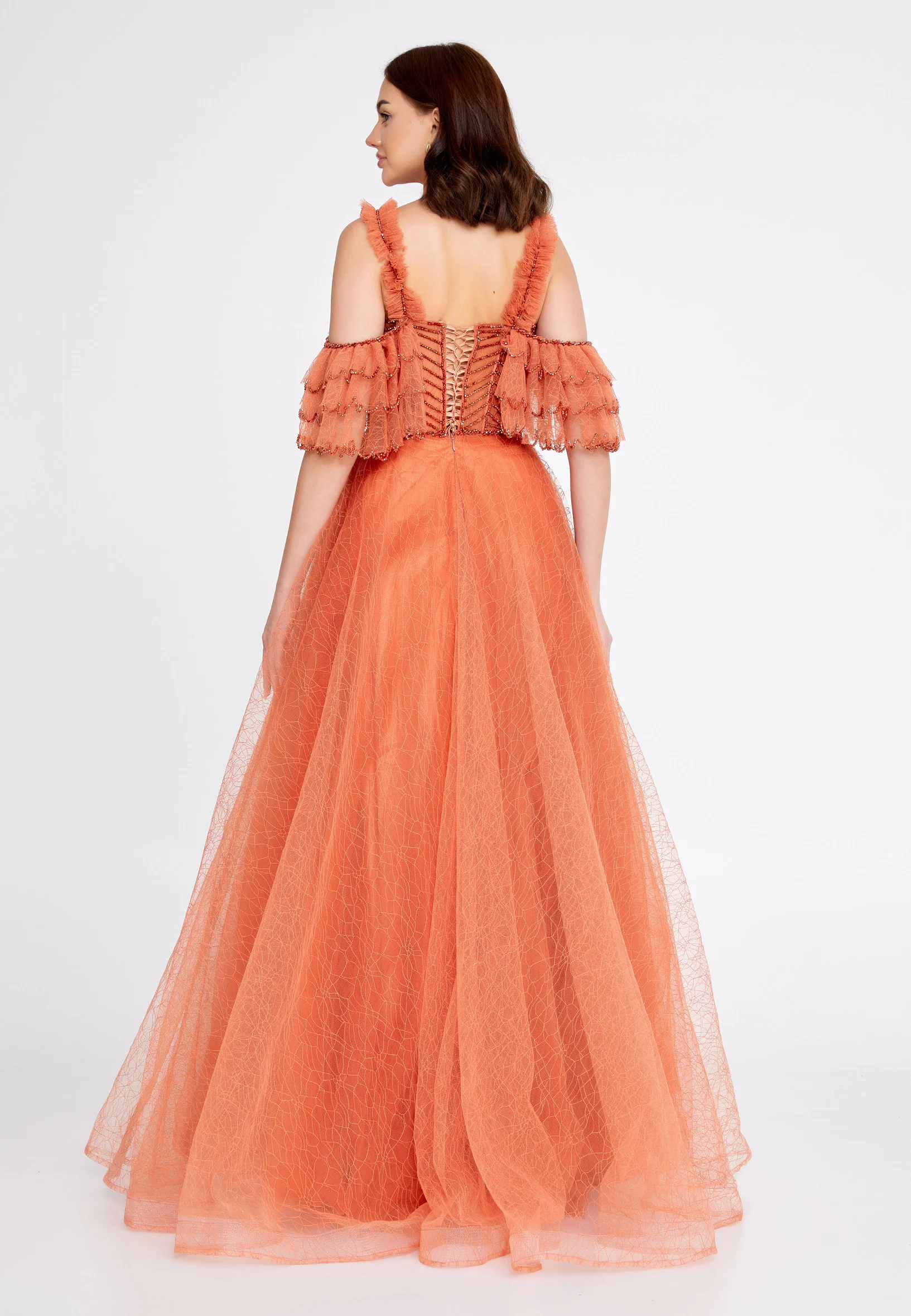 Off Shoulder Maxi Tulle A - Line Regular Prom Dress aln1571 - Image 17