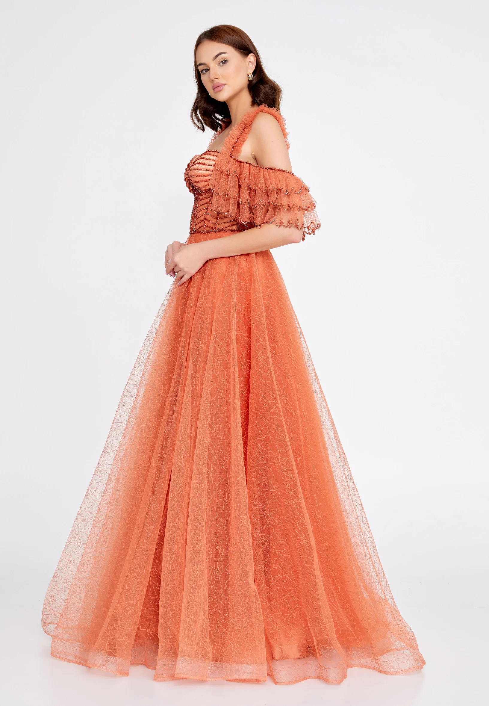 Off Shoulder Maxi Tulle A - Line Regular Prom Dress aln1571 - Image 18