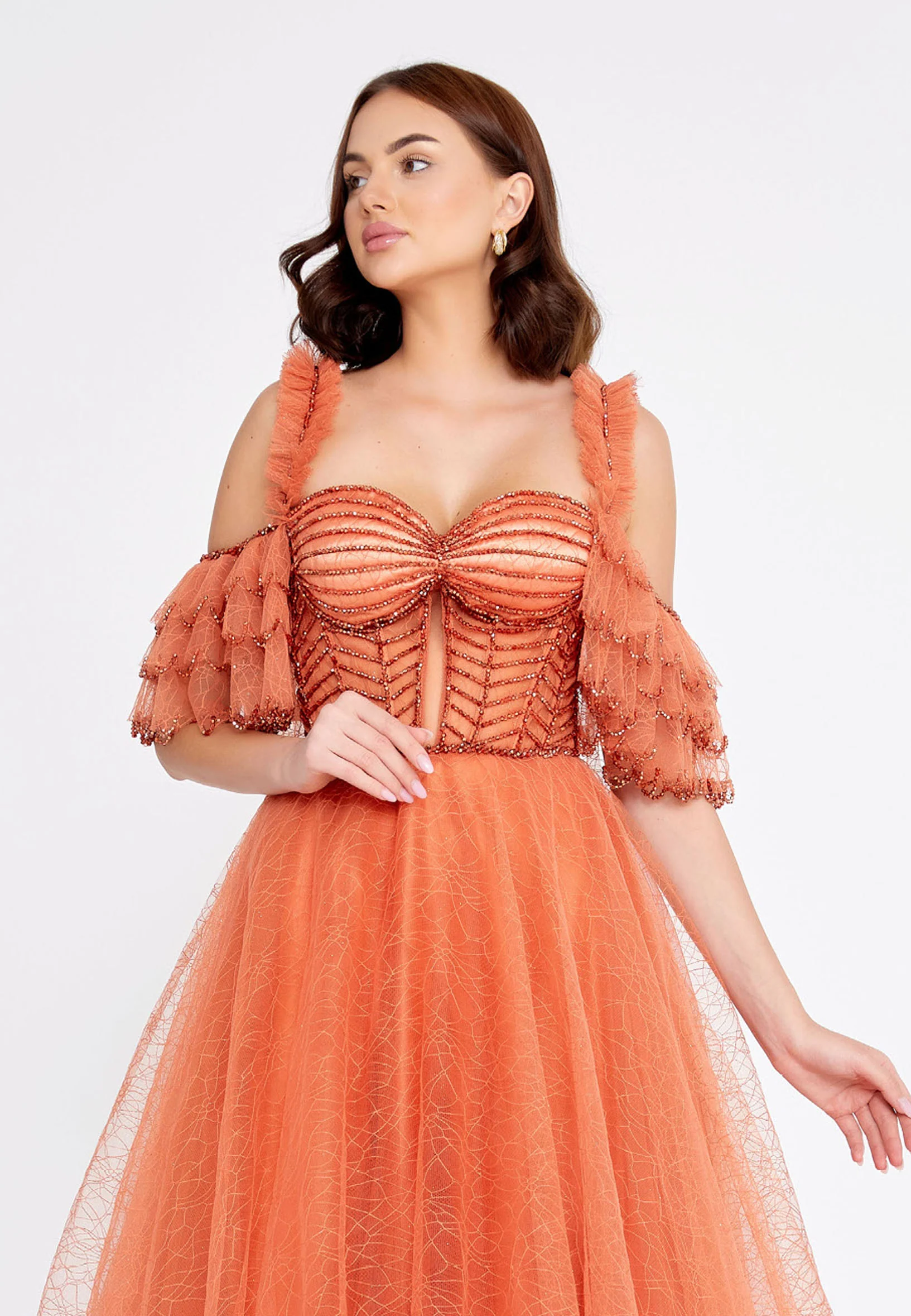 Off Shoulder Maxi Tulle A - Line Regular Prom Dress aln1571 - Image 19