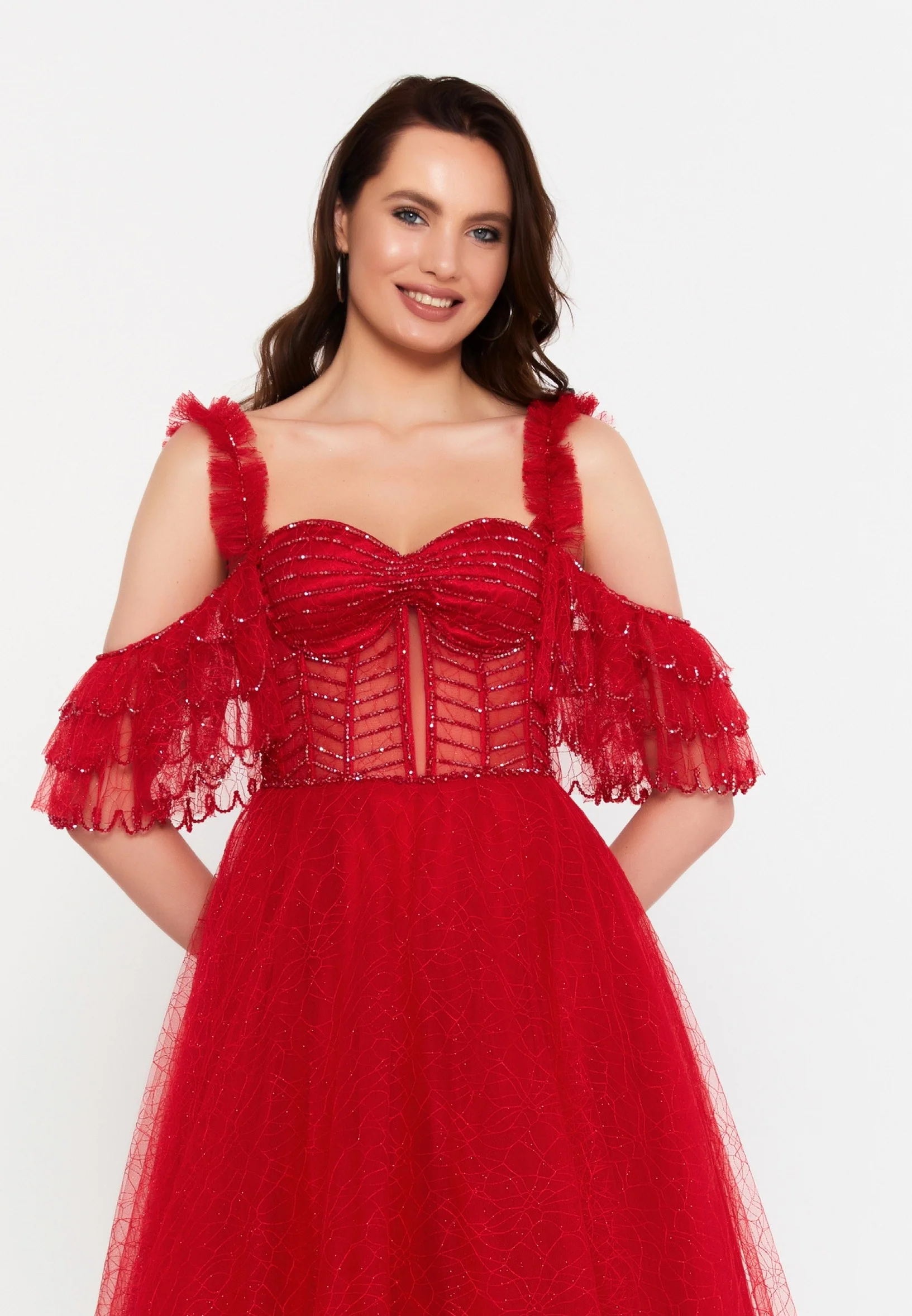 Off Shoulder Maxi Tulle A - Line Regular Prom Dress aln1571 - Image 23