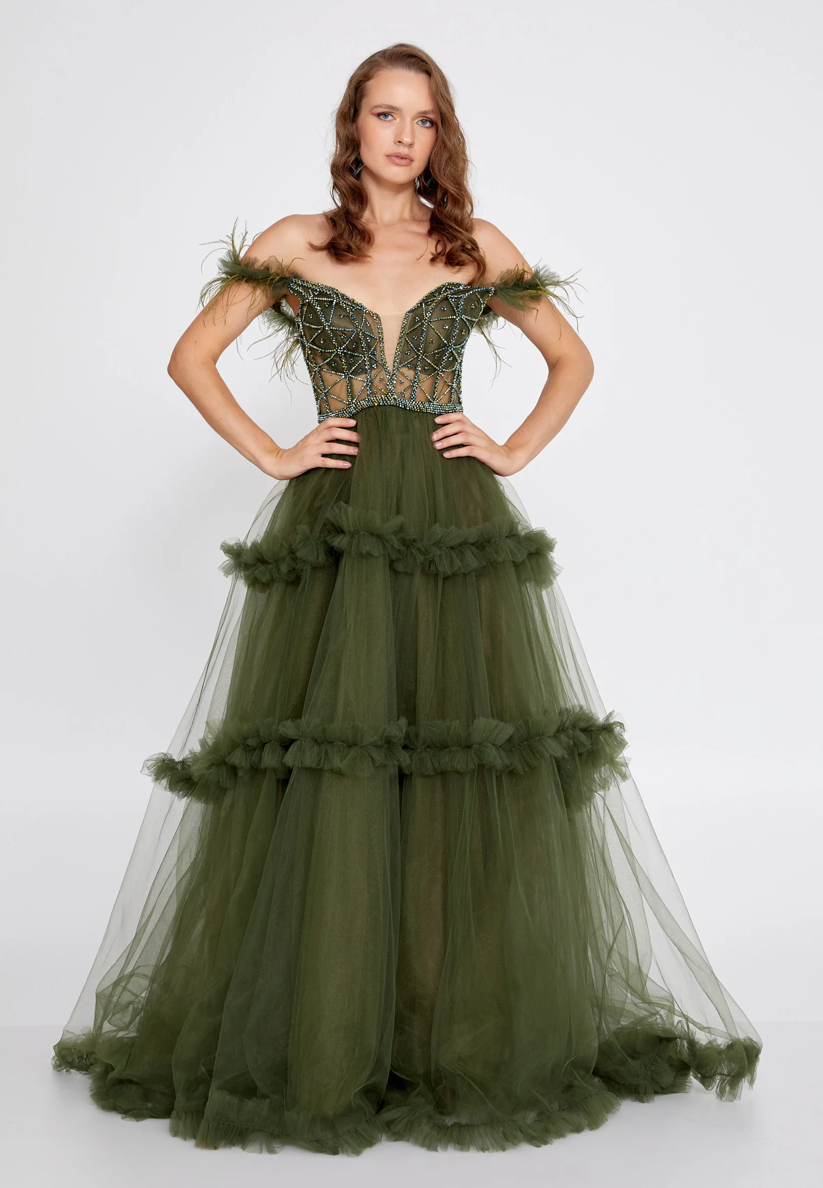 Off Shoulder Maxi Tulle A - Line Regular Prom Dress aln1676