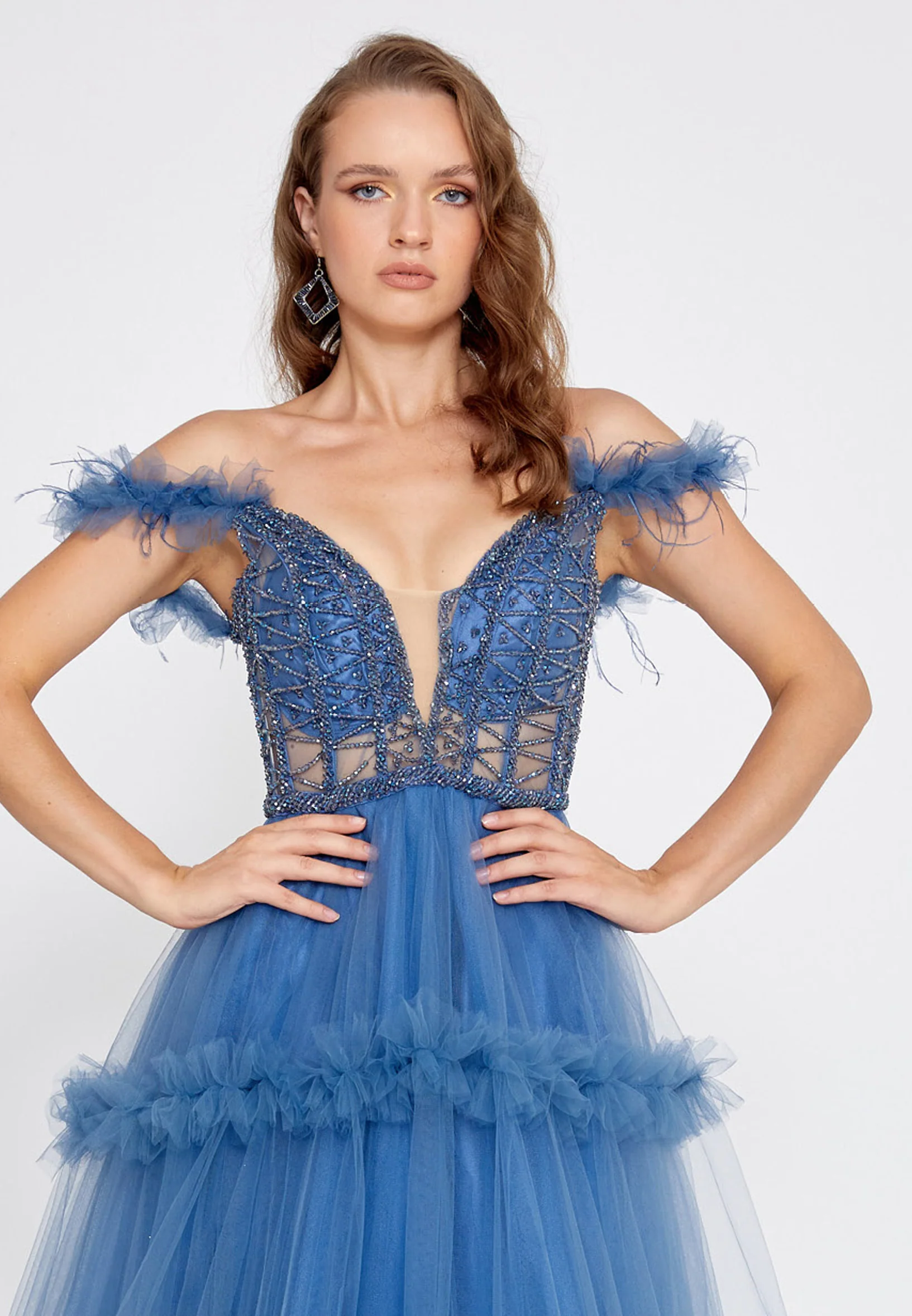 Off Shoulder Maxi Tulle A - Line Regular Prom Dress aln1676 - Image 8