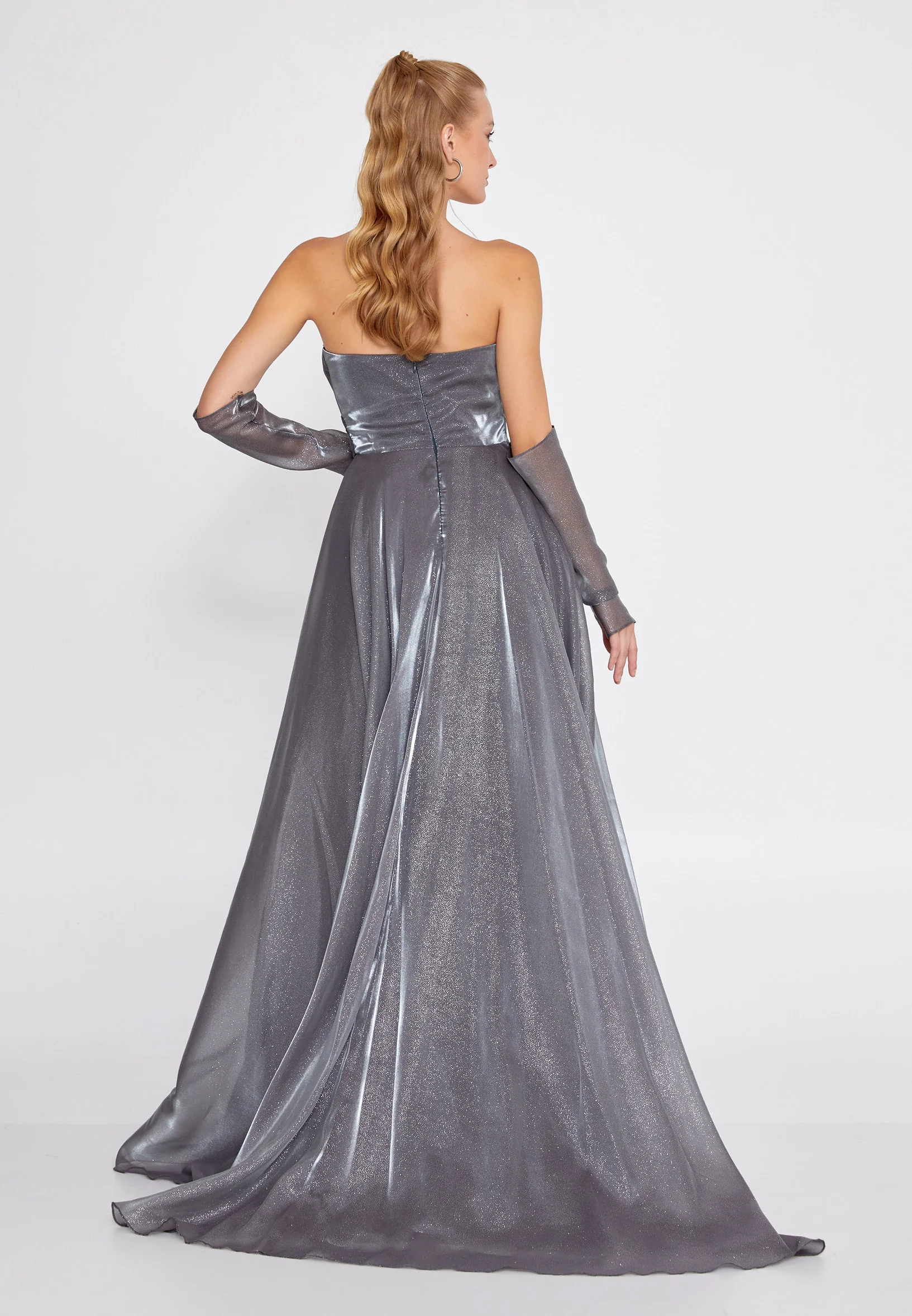 Off Shoulder Maxi Tulle A - Line Regular Prom Dress aln1692 - Image 2