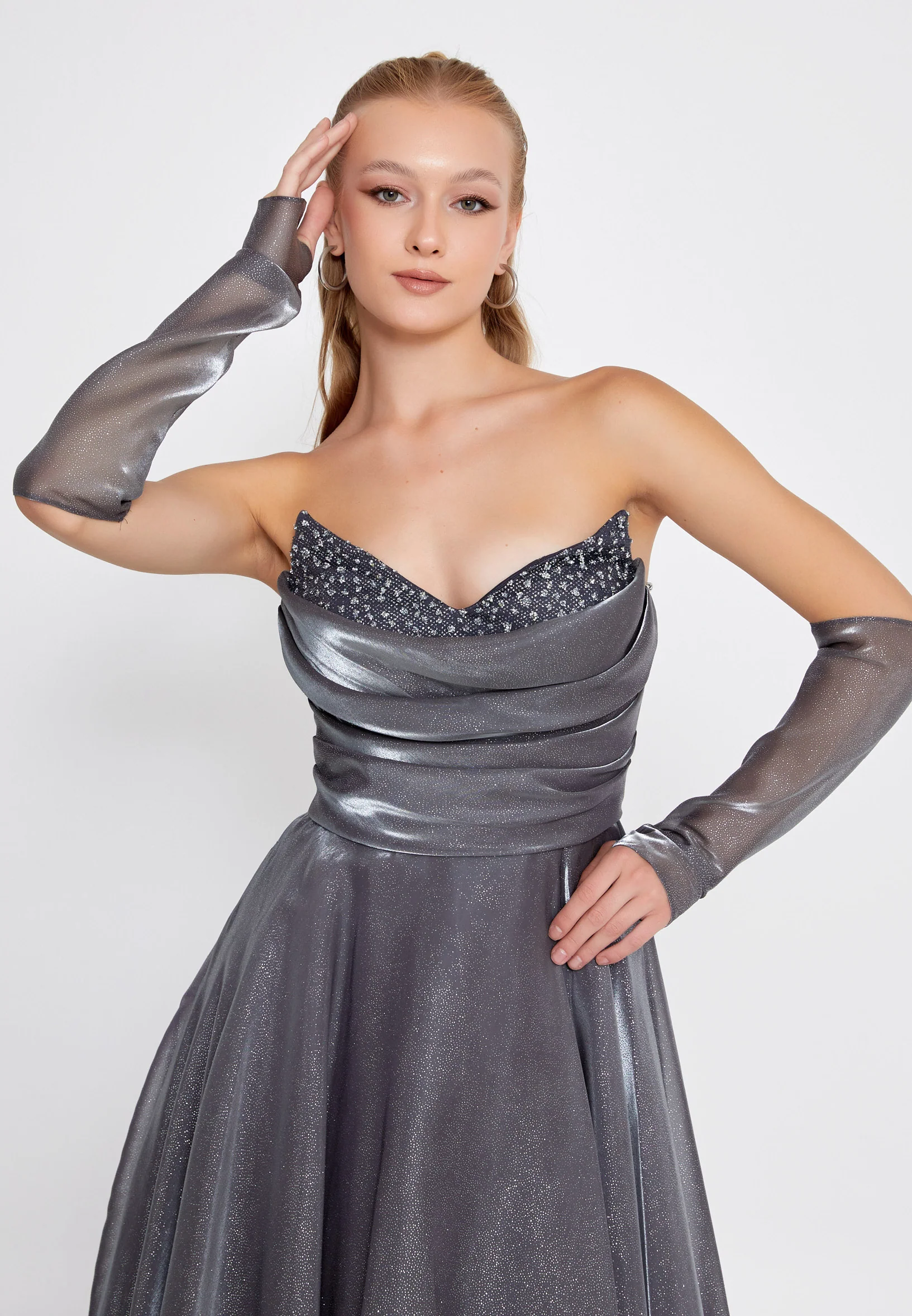 Off Shoulder Maxi Tulle A - Line Regular Prom Dress aln1692 - Image 5