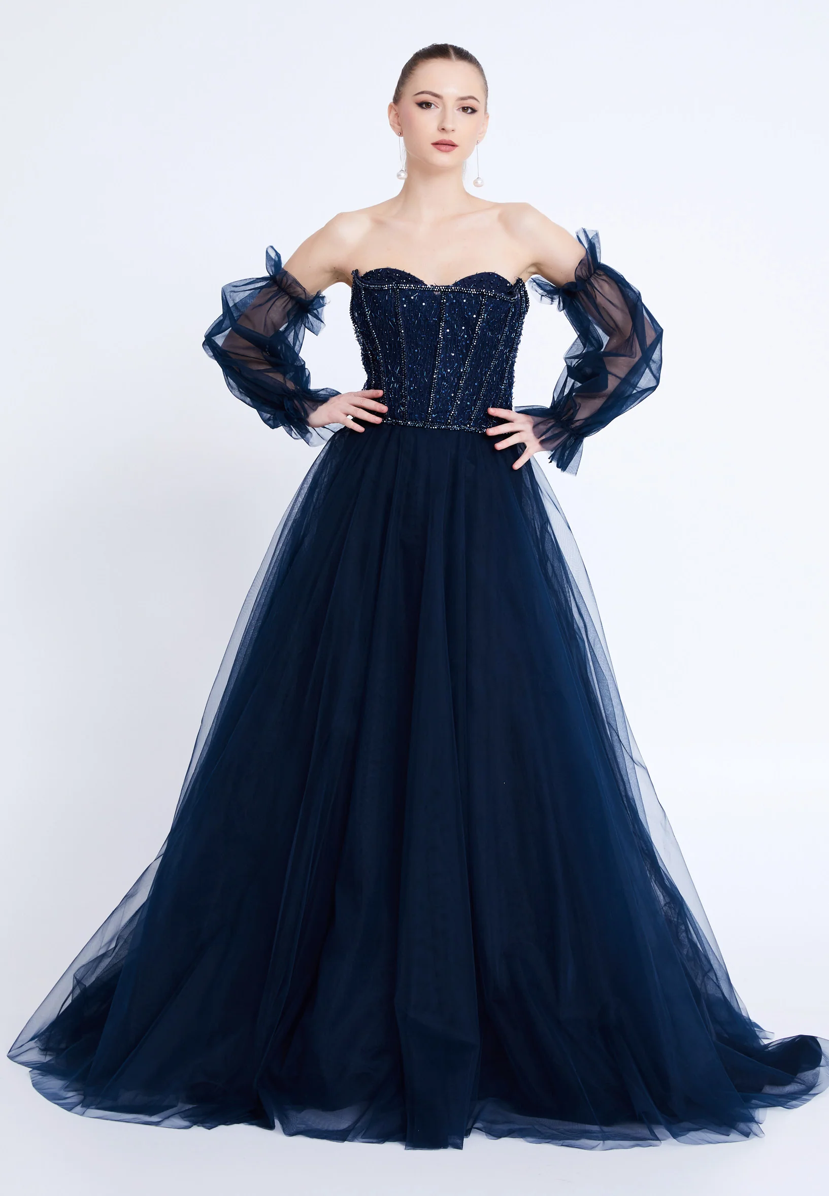 Off Shoulder Maxi Tulle A - Line Regular Prom Dress aln1883 - Image 13