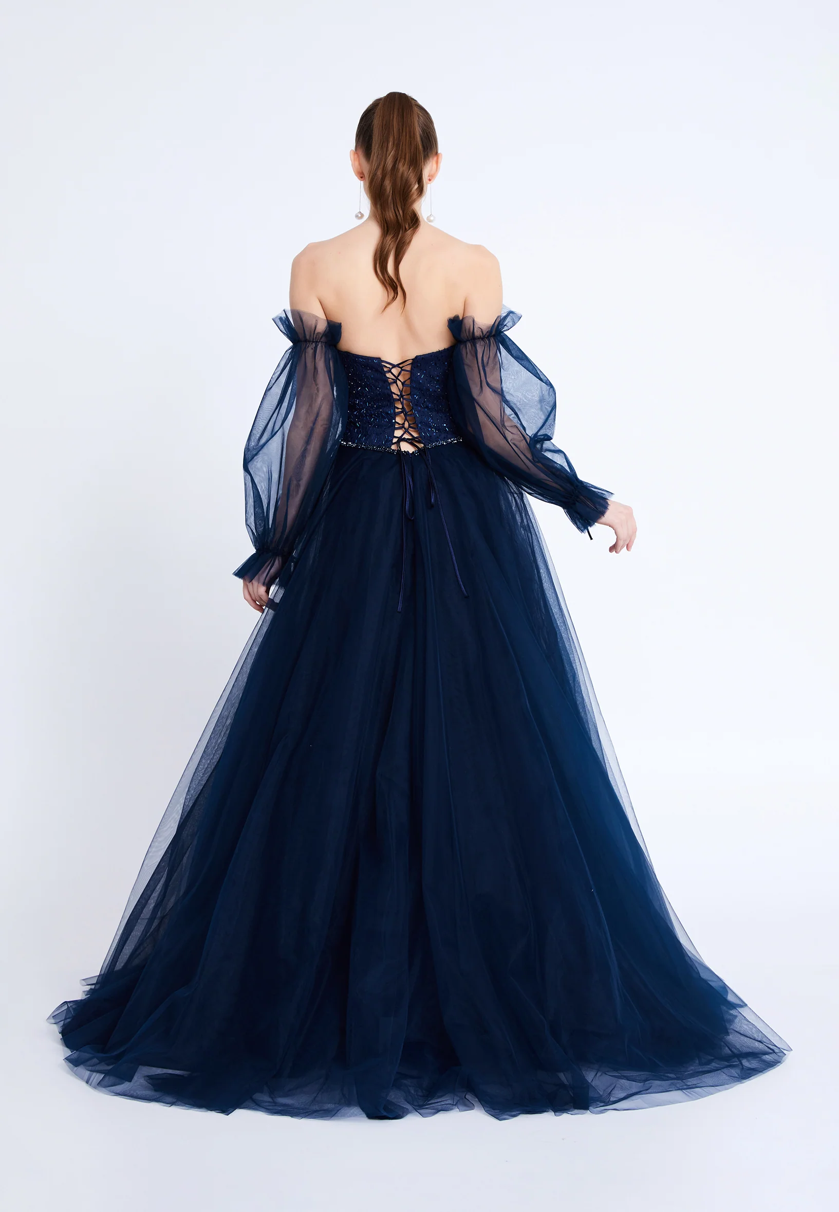 Off Shoulder Maxi Tulle A - Line Regular Prom Dress aln1883 - Image 14