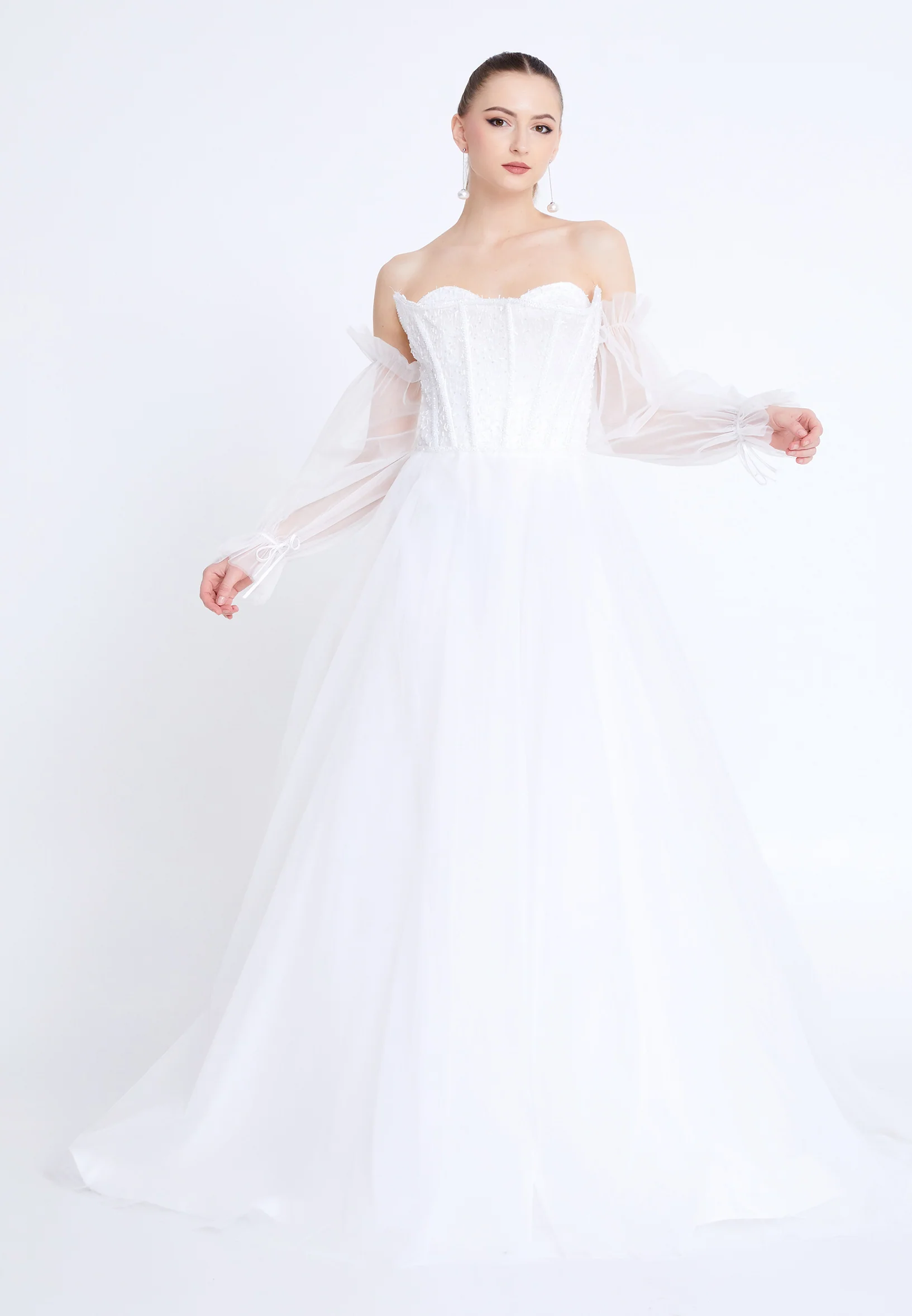 Off Shoulder Maxi Tulle A - Line Regular Prom Dress aln1883 - Image 17