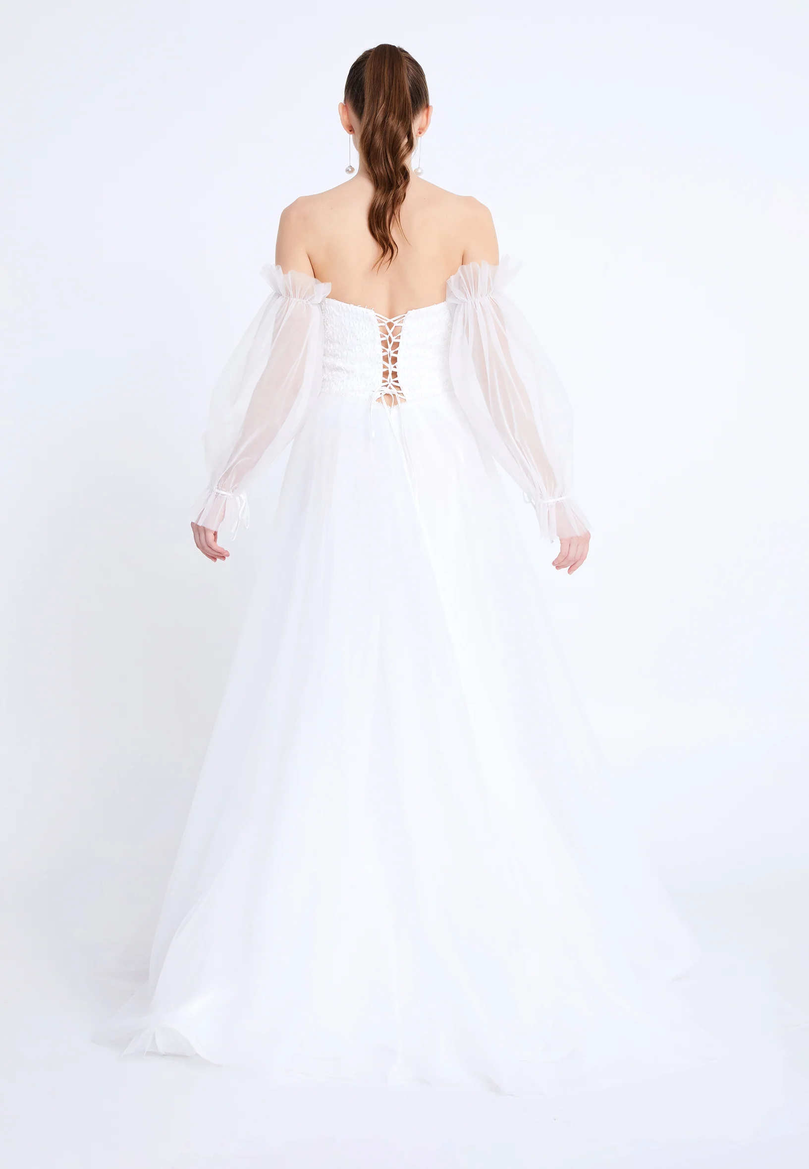 Off Shoulder Maxi Tulle A - Line Regular Prom Dress aln1883 - Image 18