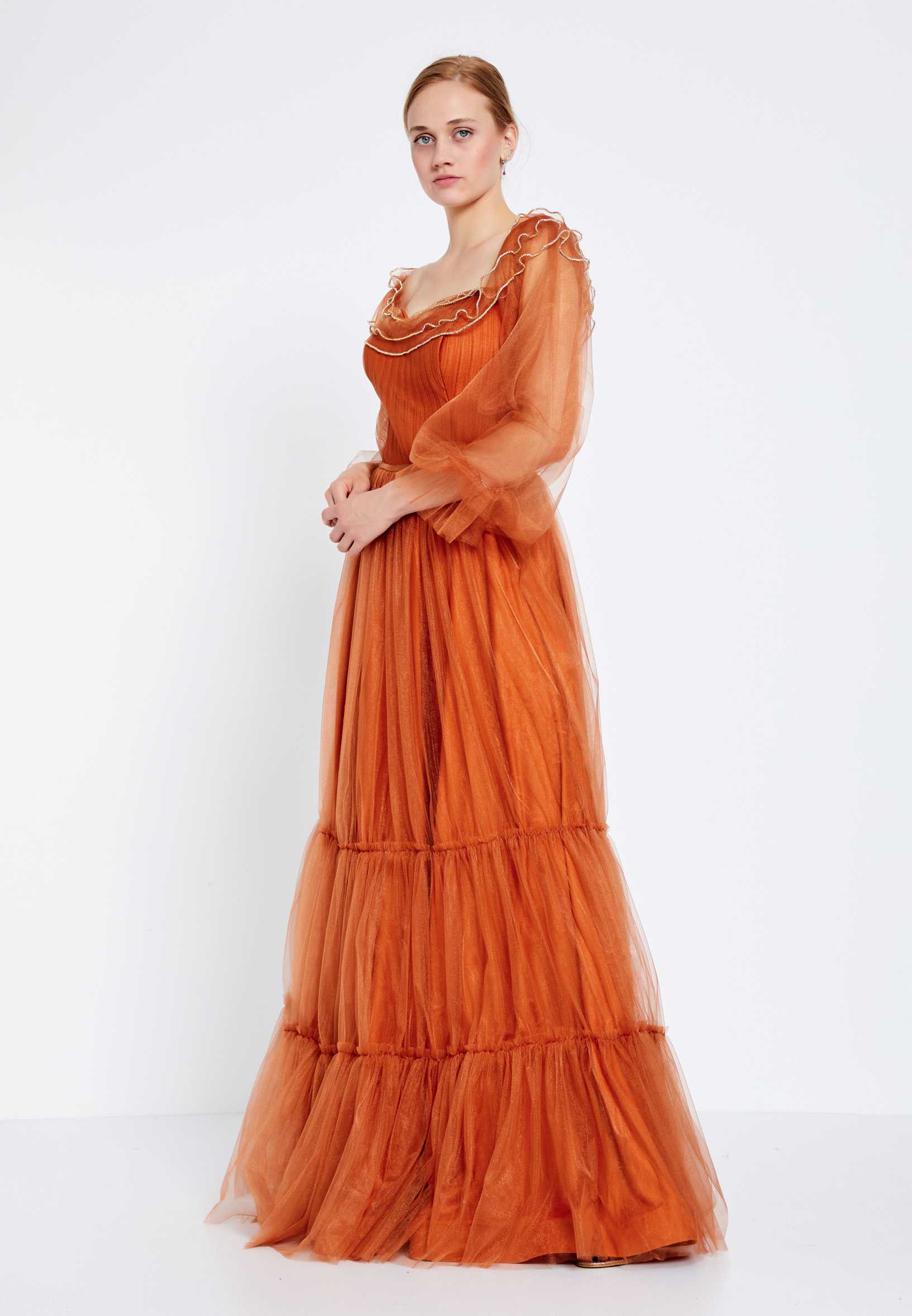Off Shoulder Maxi Tulle A - Line Regular Prom Dress brq1266 - Image 3