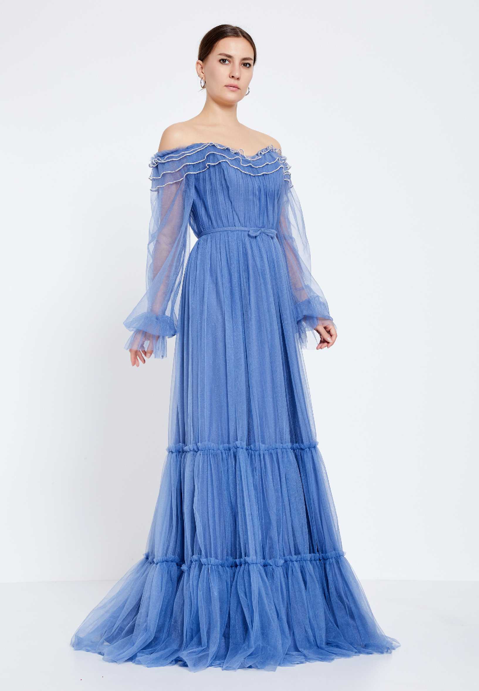 Off Shoulder Maxi Tulle A - Line Regular Prom Dress brq1266 - Image 7