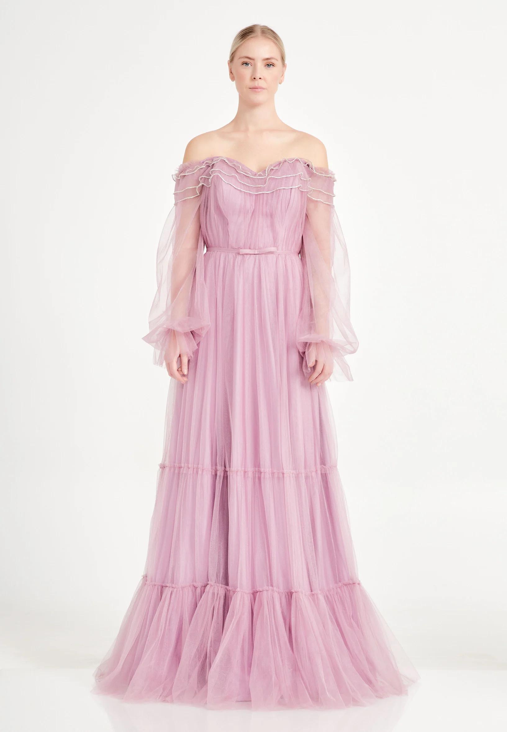 Off Shoulder Maxi Tulle A - Line Regular Prom Dress brq1266 - Image 9