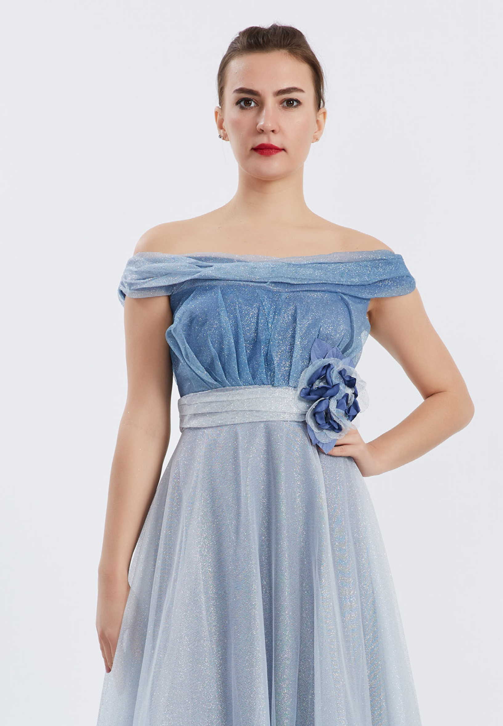 Off Shoulder Maxi Tulle A - Line Regular Prom Dress frc4512 - Image 4
