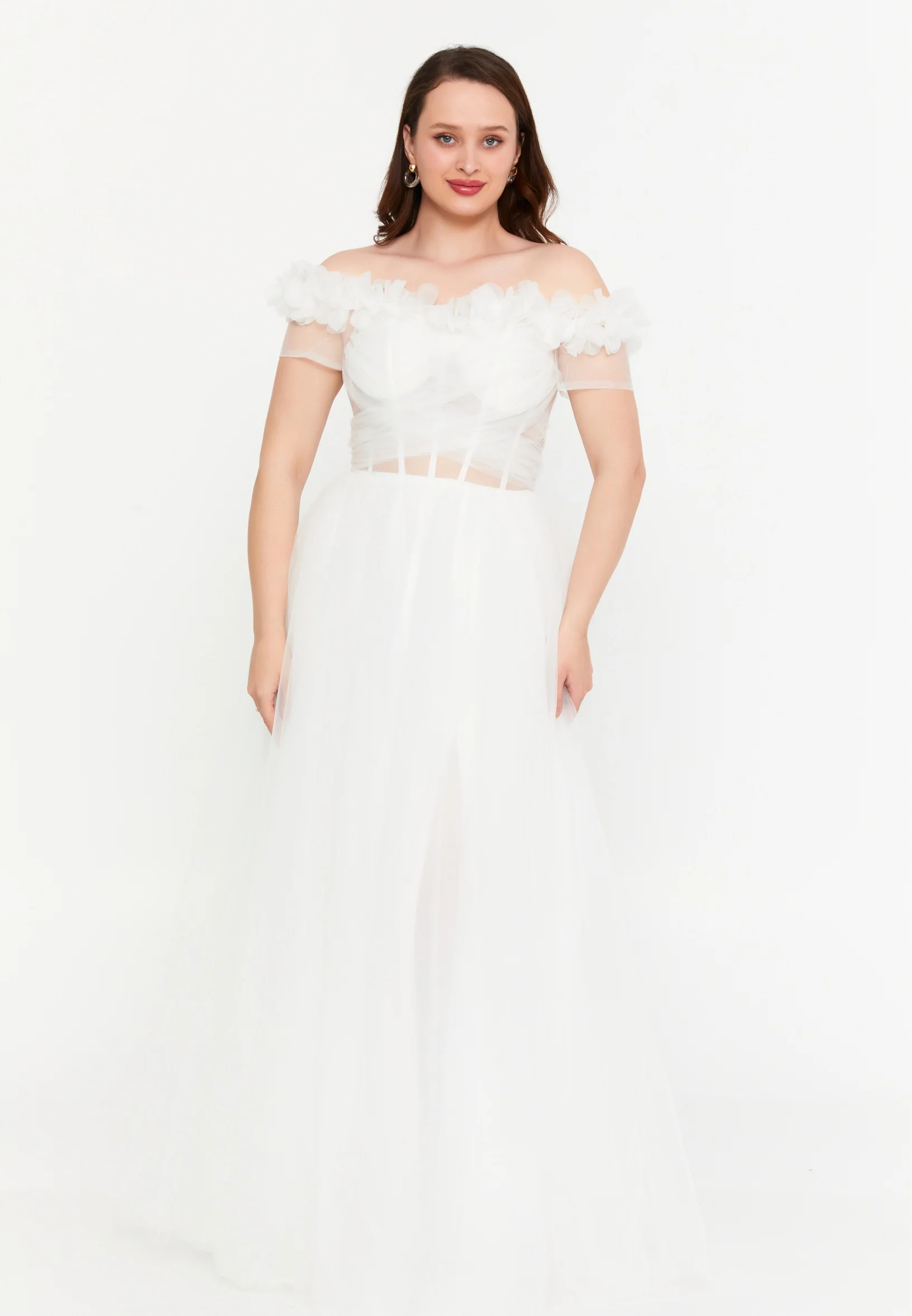 Off Shoulder Maxi Tulle A - Line Regular Prom Dress msp77245