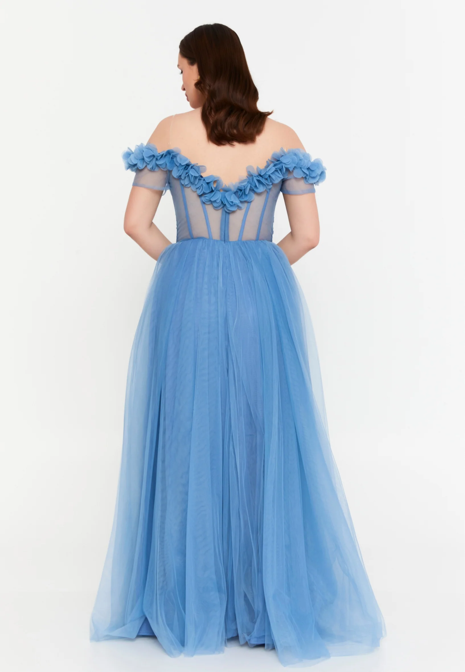Off Shoulder Maxi Tulle A - Line Regular Prom Dress msp77245 - Image 6