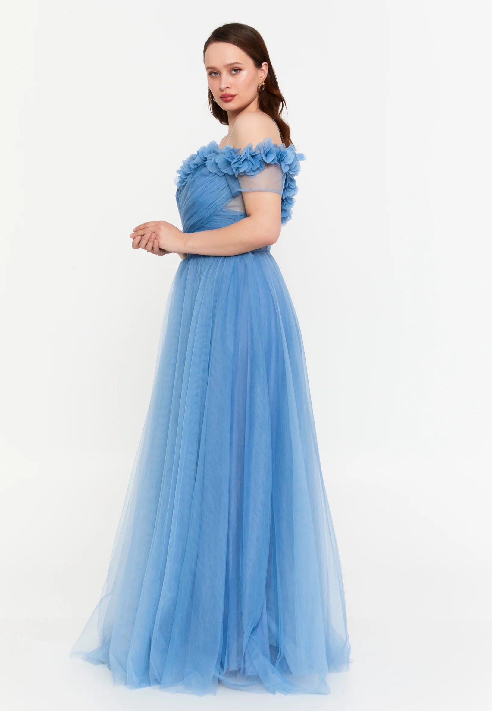 Off Shoulder Maxi Tulle A - Line Regular Prom Dress msp77245 - Image 7