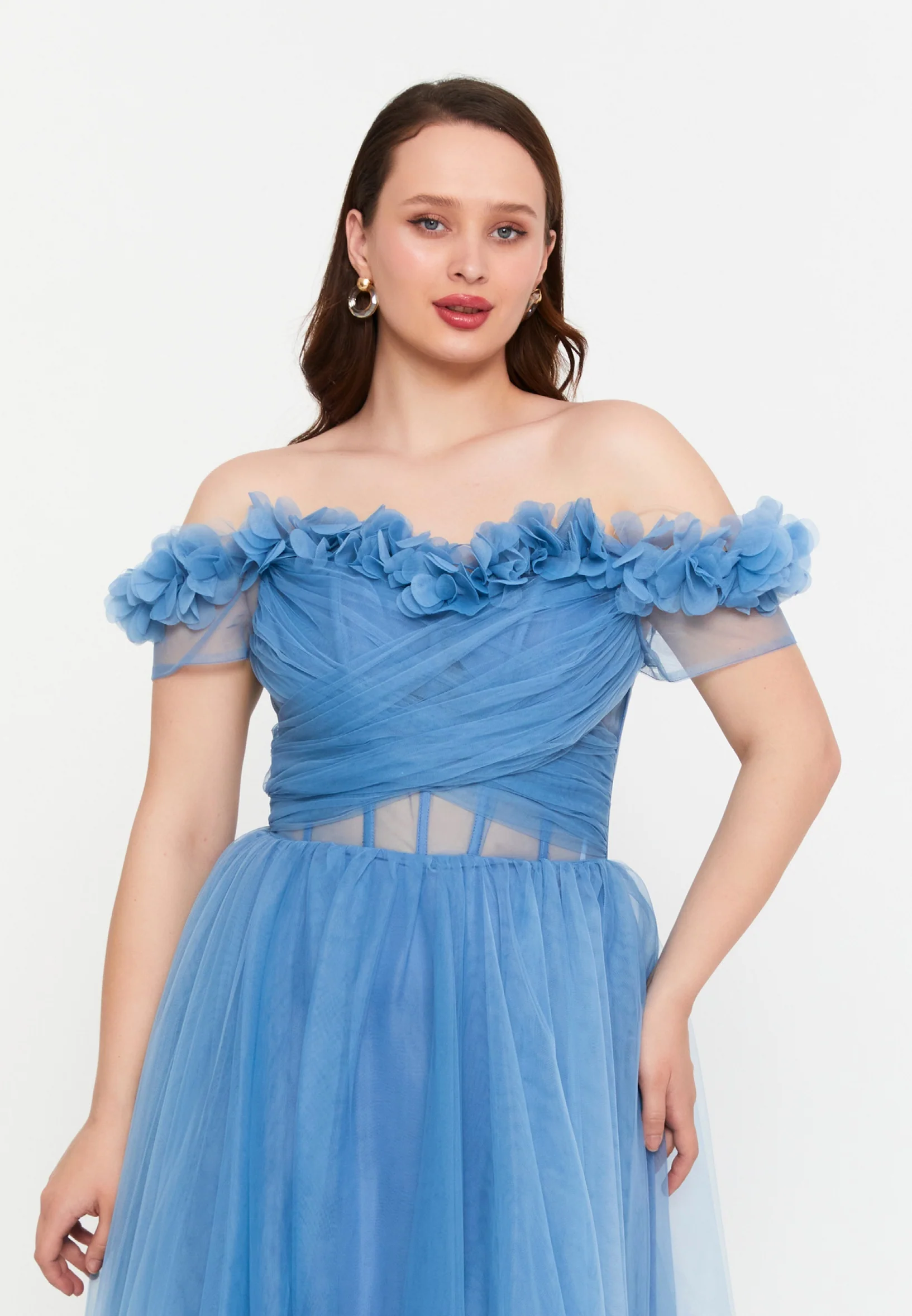 Off Shoulder Maxi Tulle A - Line Regular Prom Dress msp77245 - Image 8