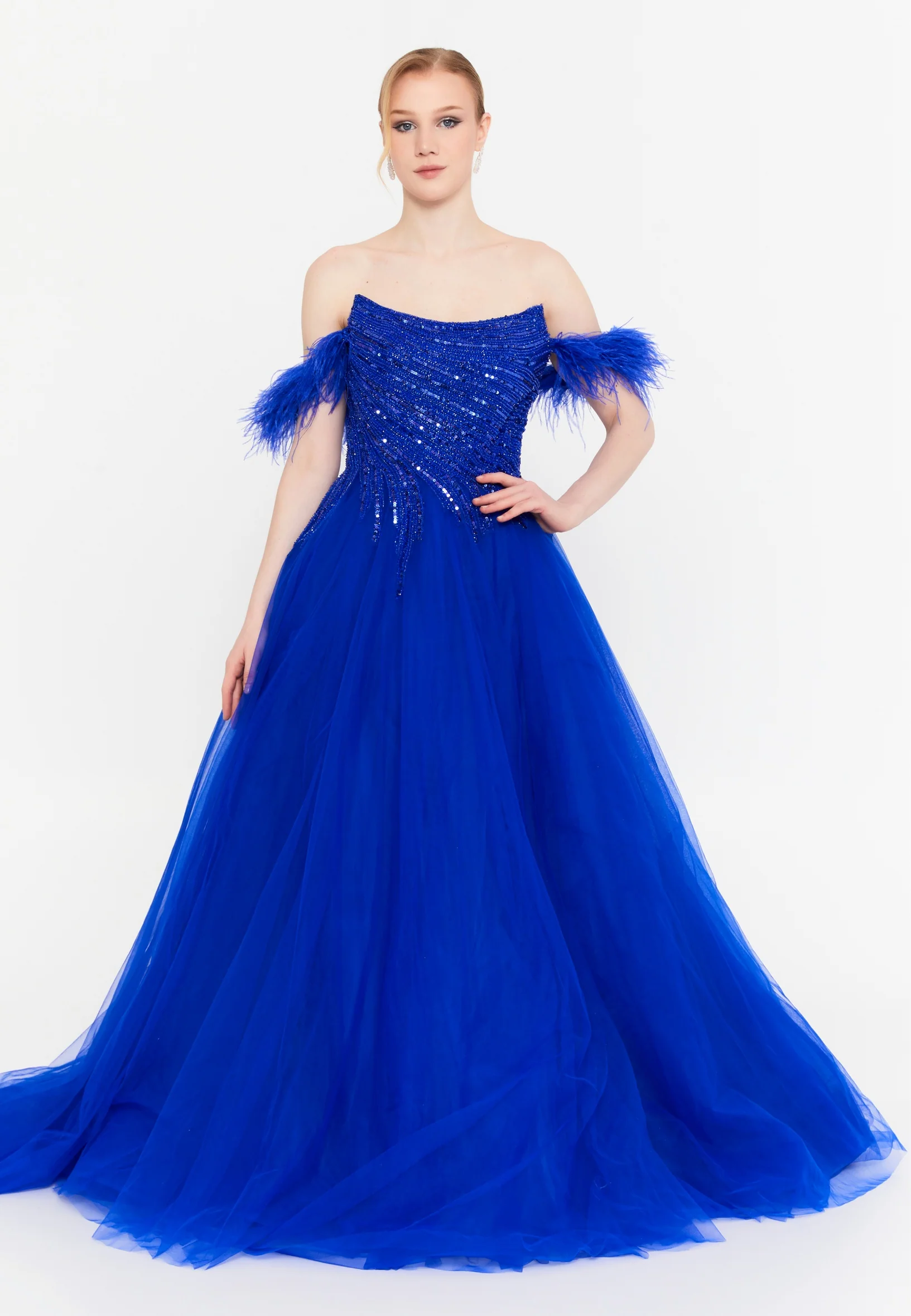 Off Shoulder Maxi Tulle A - Line Regular Prom Dress mtc04-24