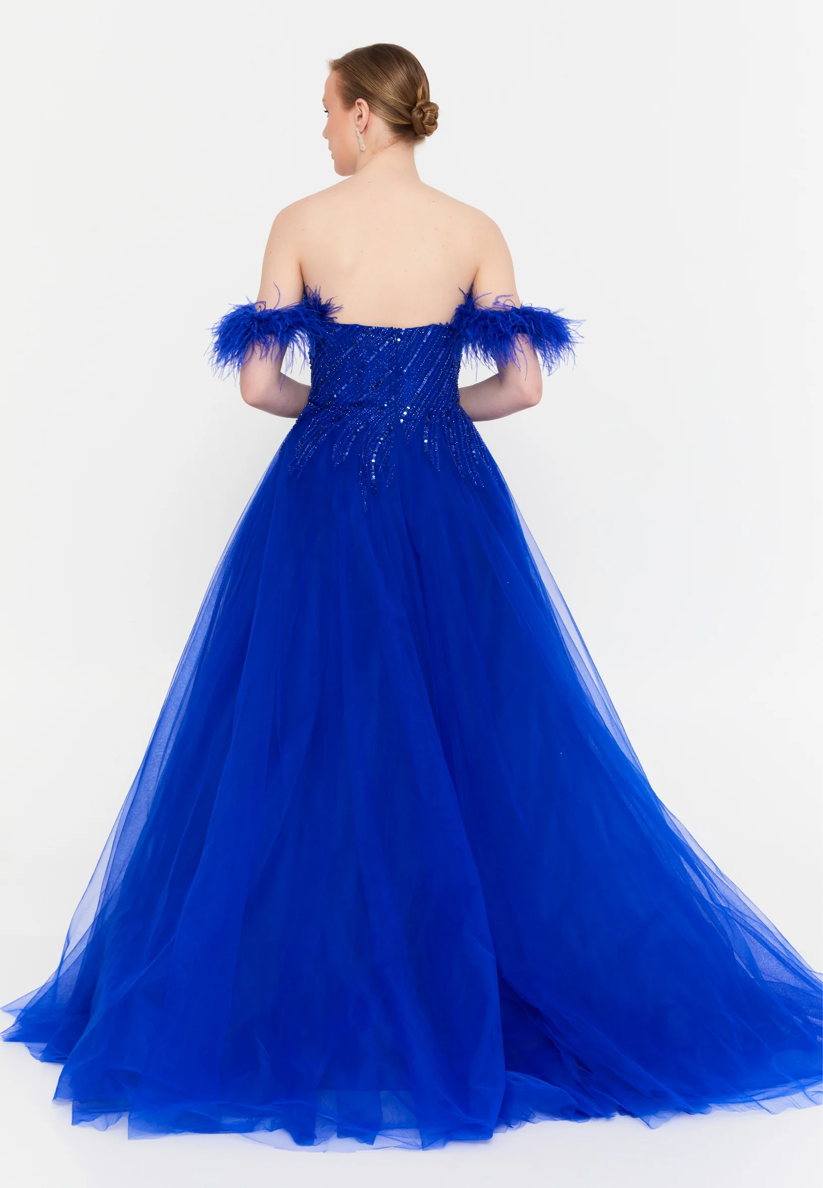 Off Shoulder Maxi Tulle A - Line Regular Prom Dress mtc04-24 - Image 2