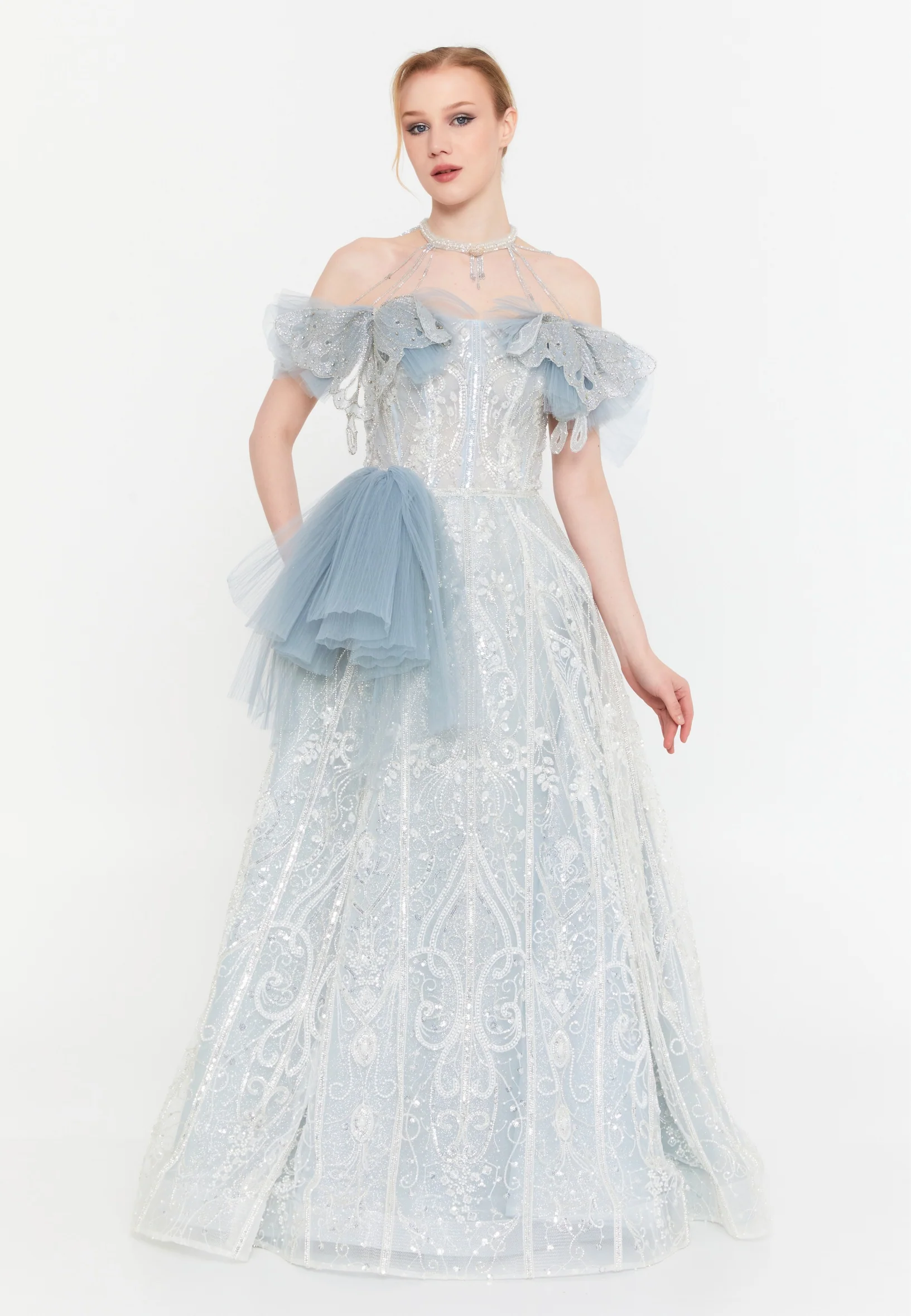 Off Shoulder Maxi Tulle A - Line Regular Prom Dress mtc04-25